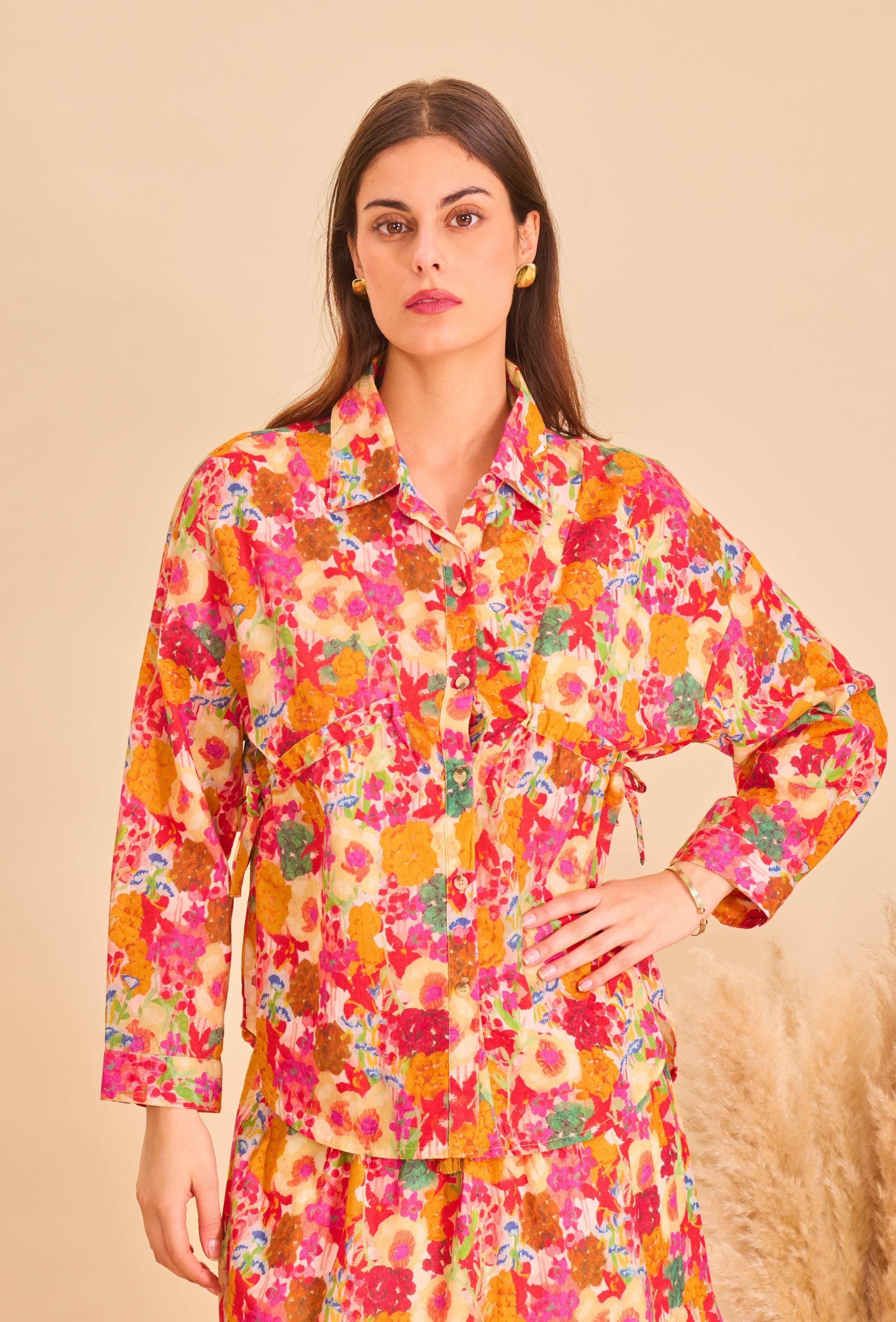 Bohemian tie-front cotton shirt