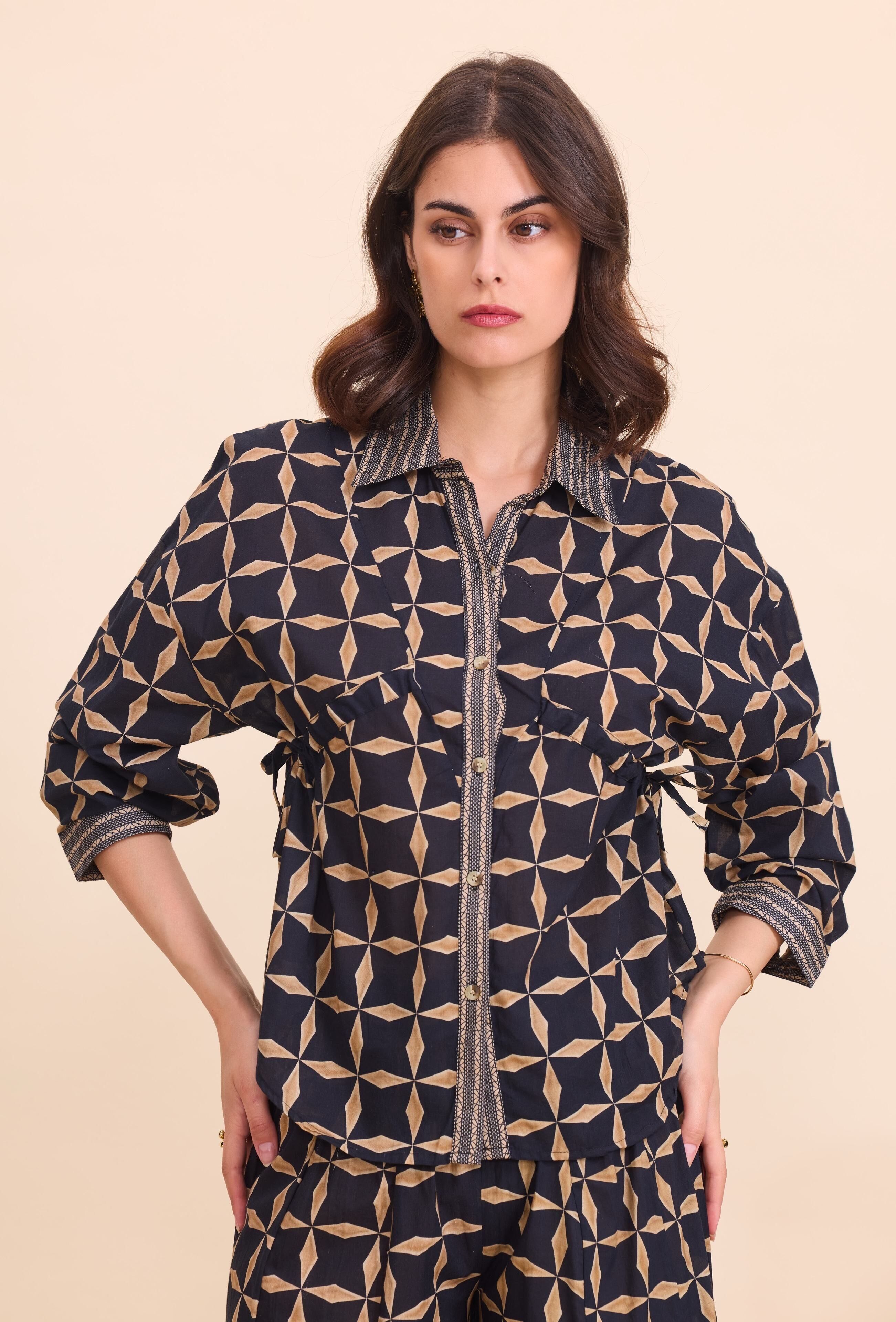 Bohemian tie-front cotton shirt