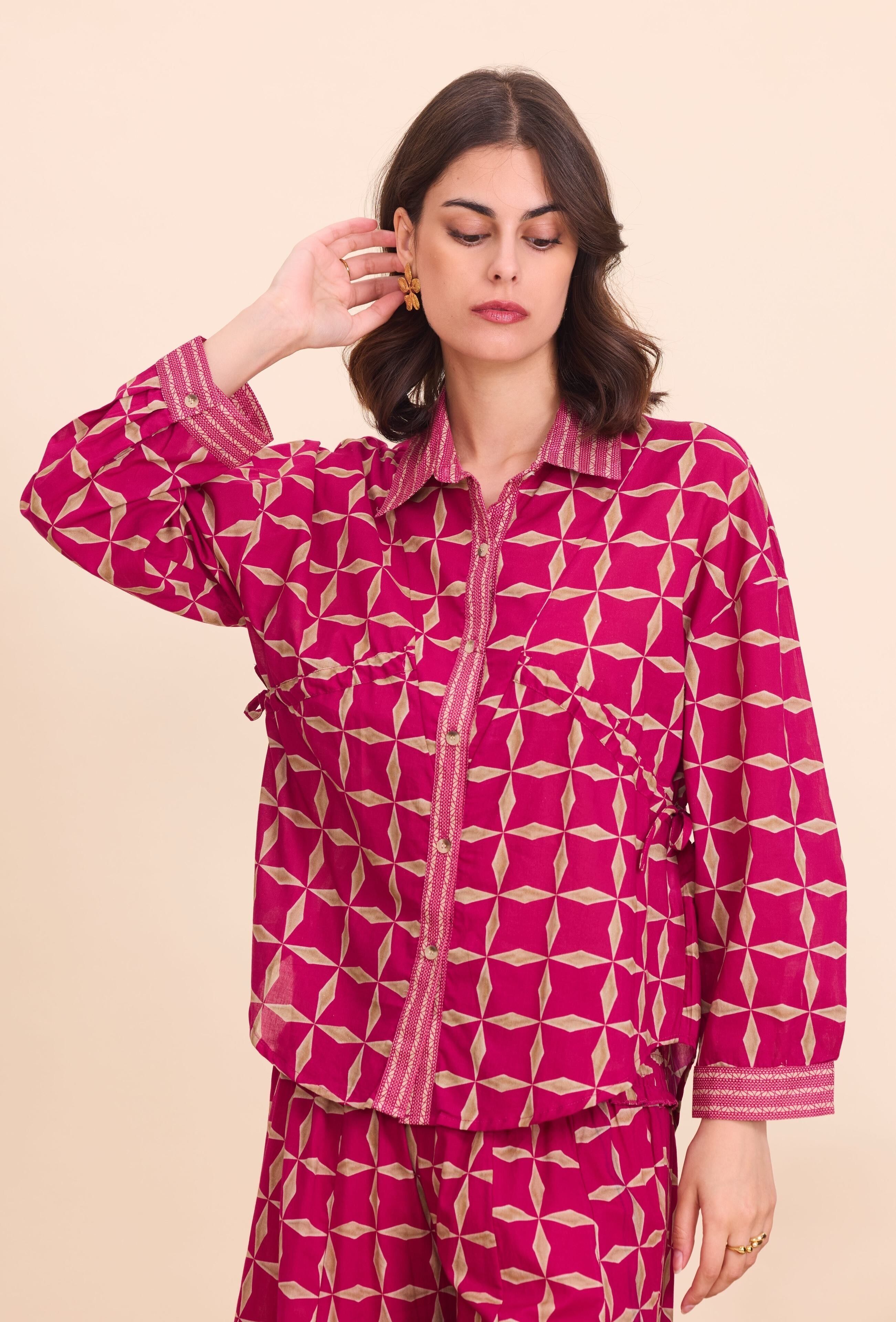 Bohemian tie-front cotton shirt