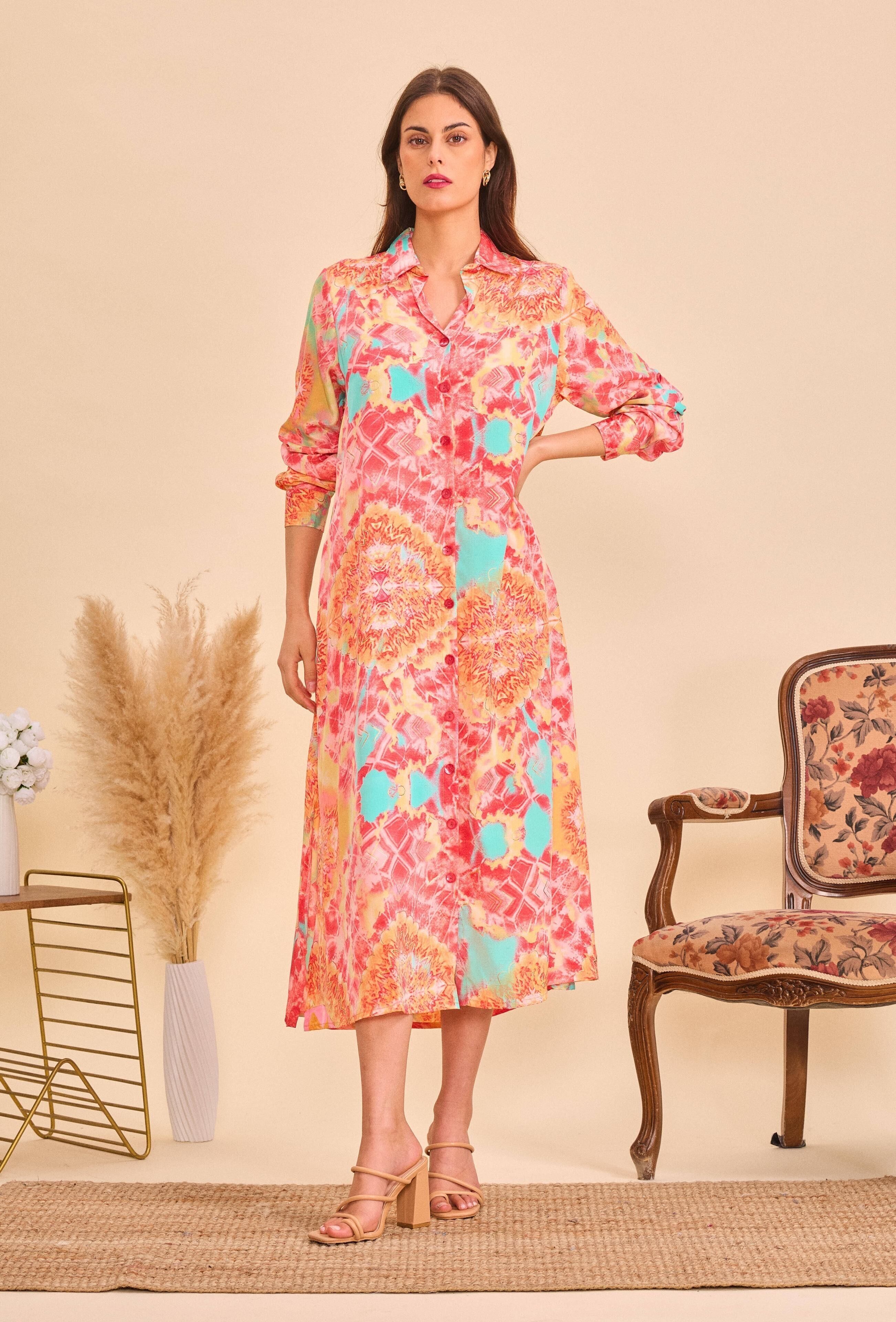Long silk shirt dress