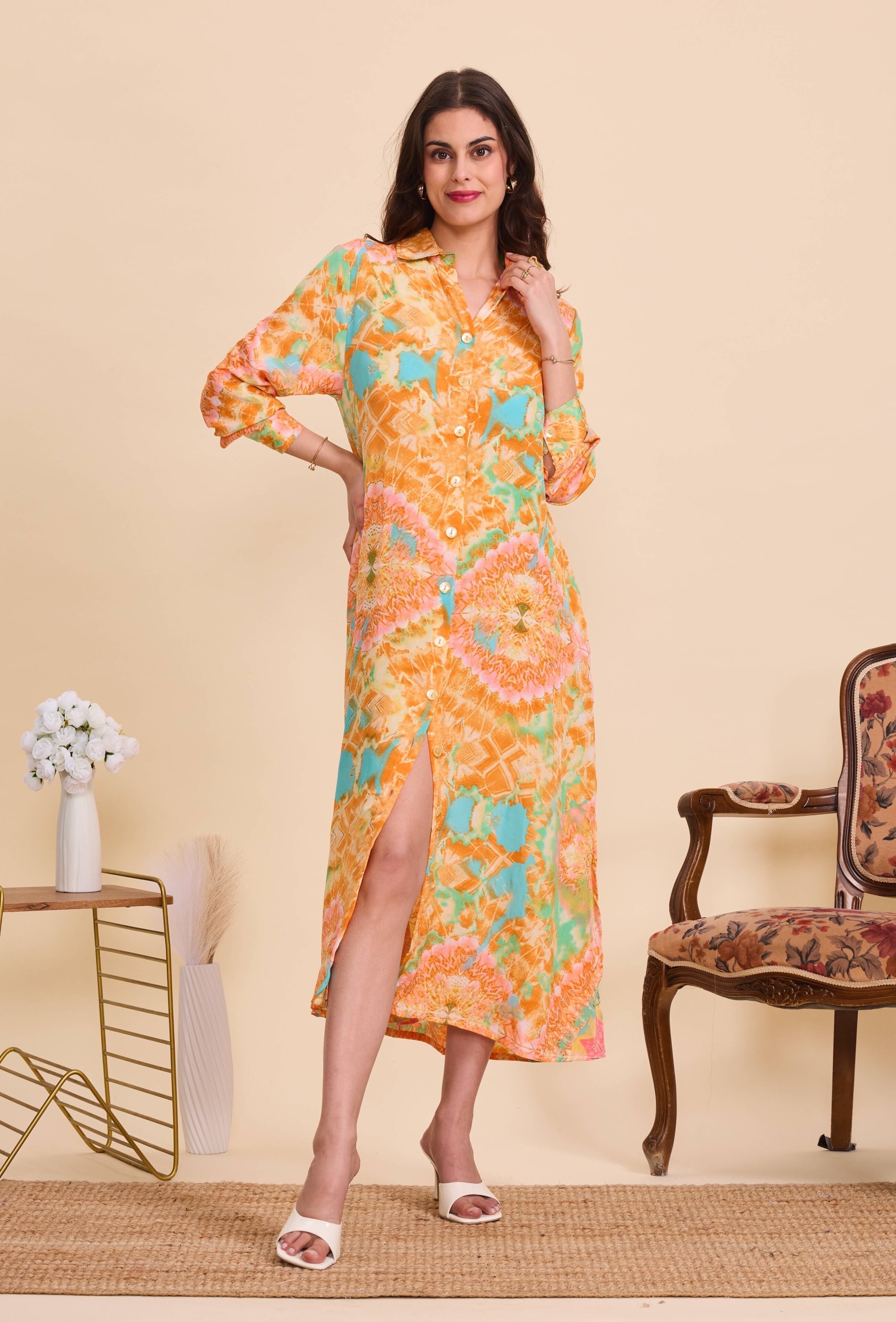 Long silk shirt dress