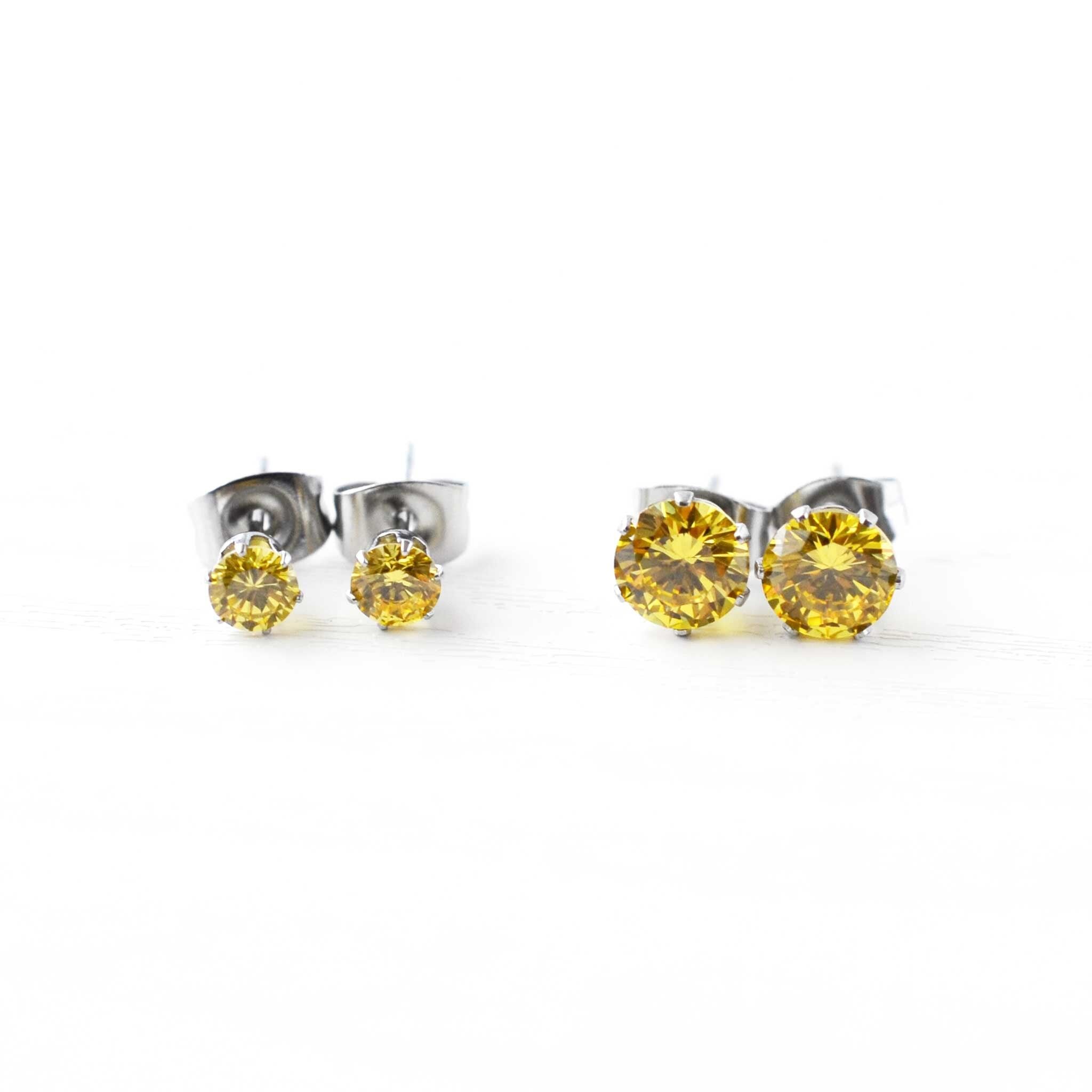 Ohrstecker mit gelben Zirkonia, hypoallergene Ohrstecker aus Chirurgenstahl für empfindliche Ohren