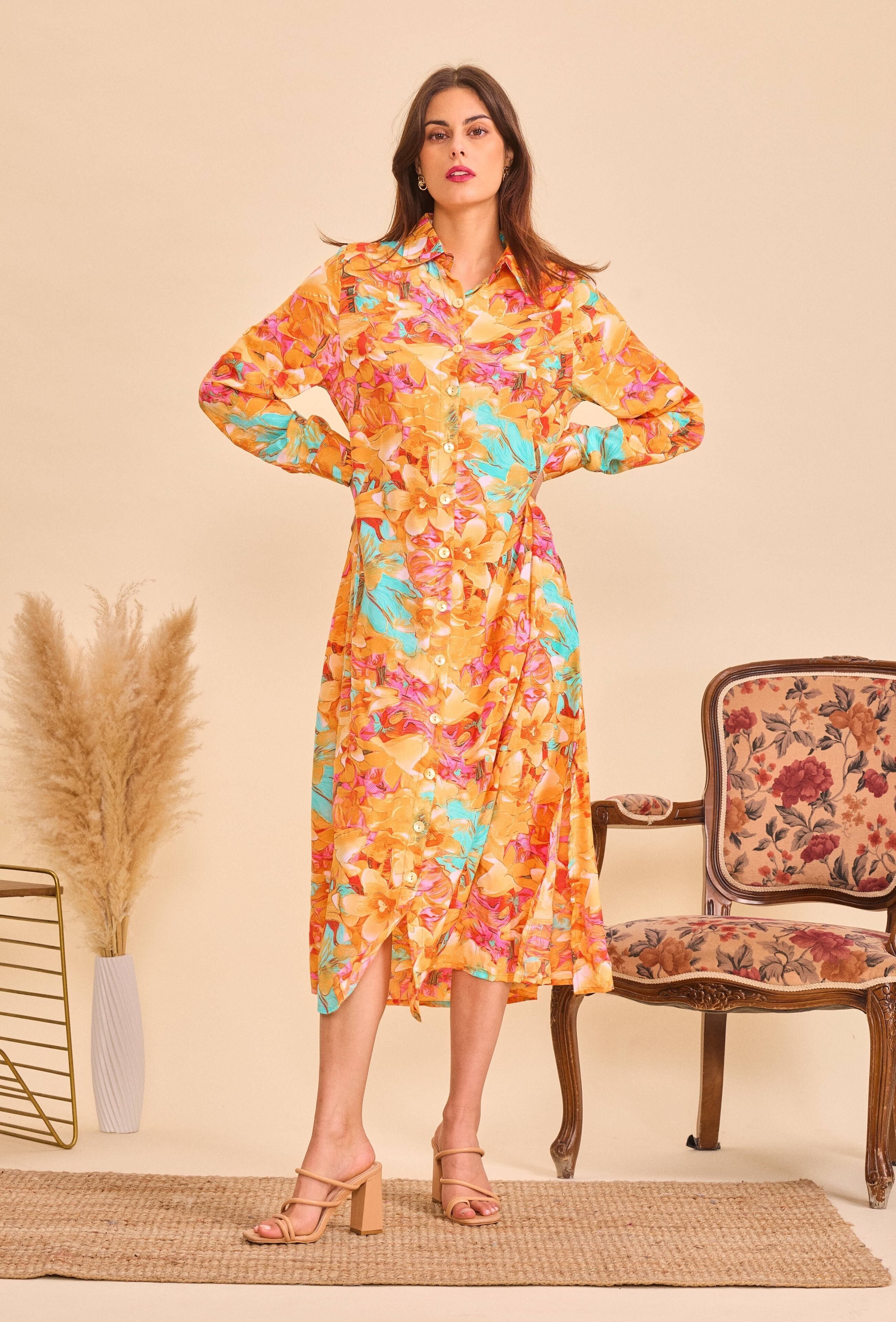 Long silk shirt dress