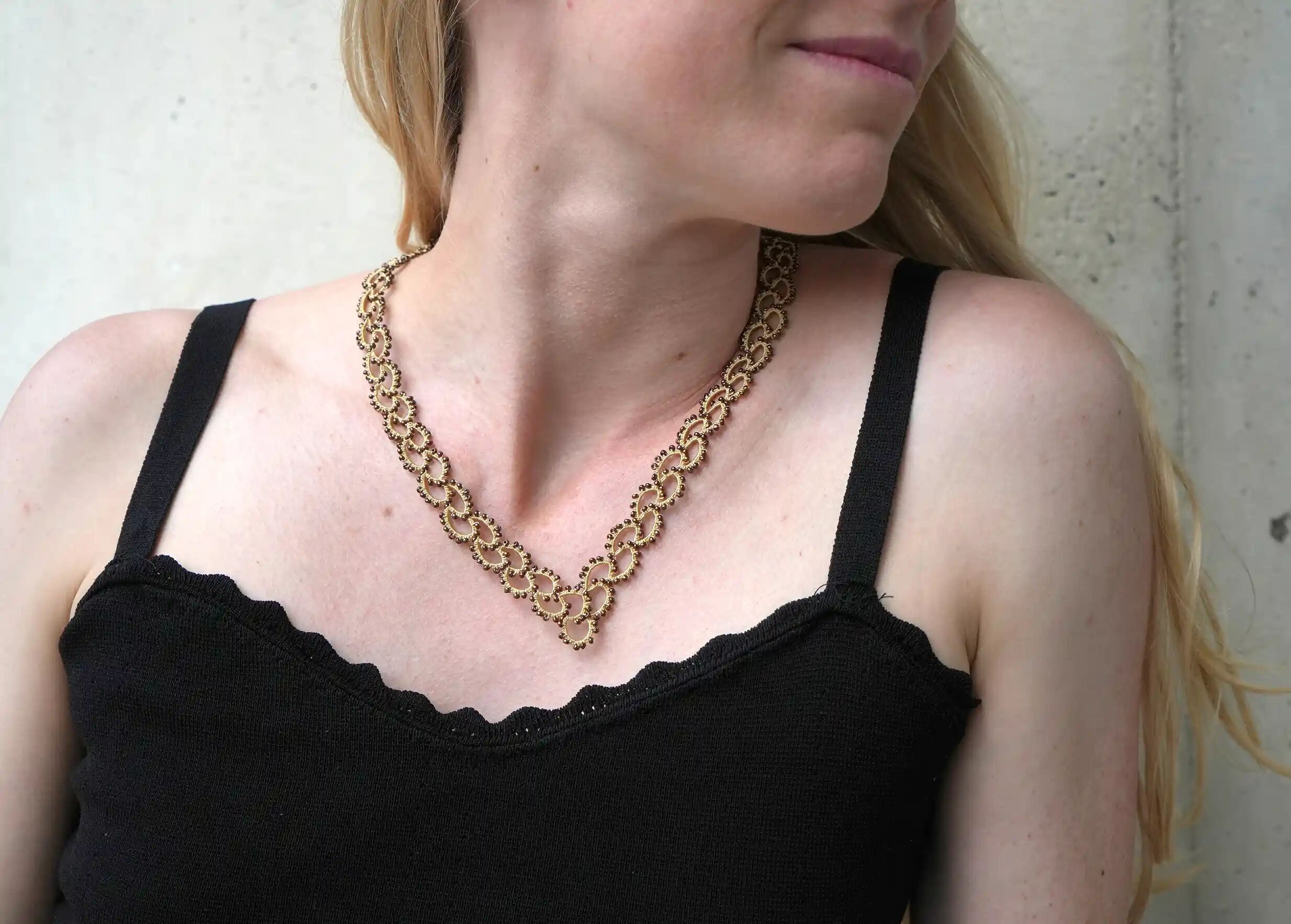 Handmade lace and pearl necklace, SEED