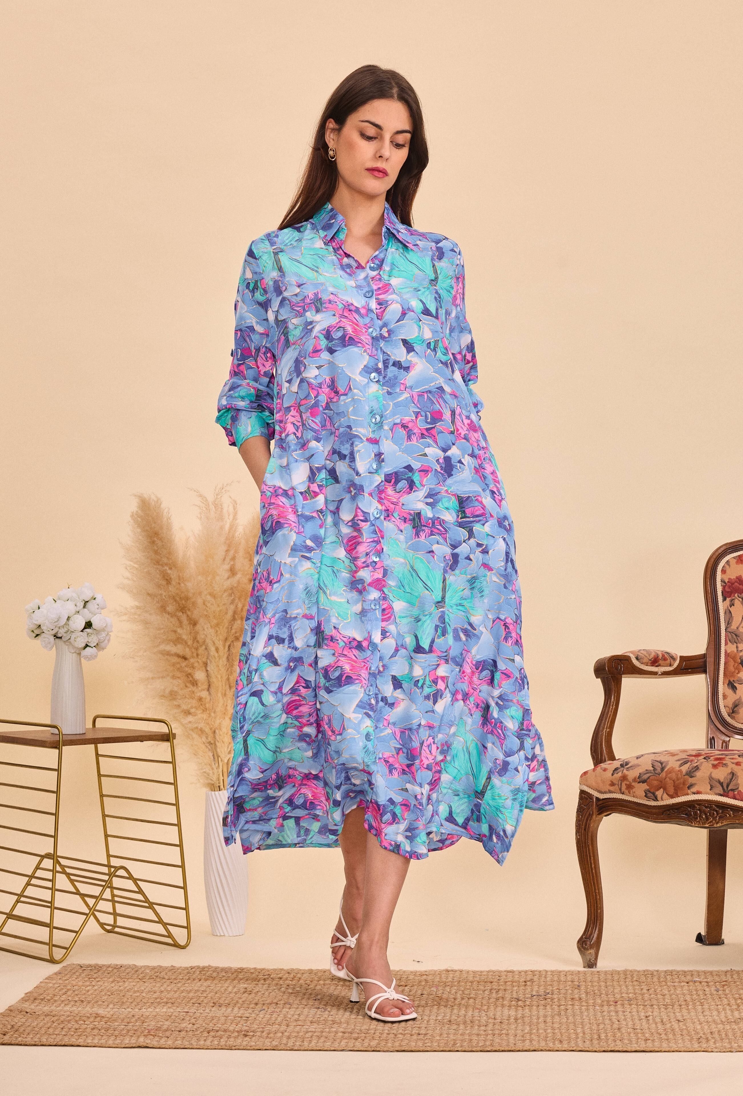 Long silk shirt dress