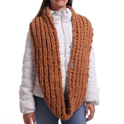 Brown hand knit winter infinity scarf