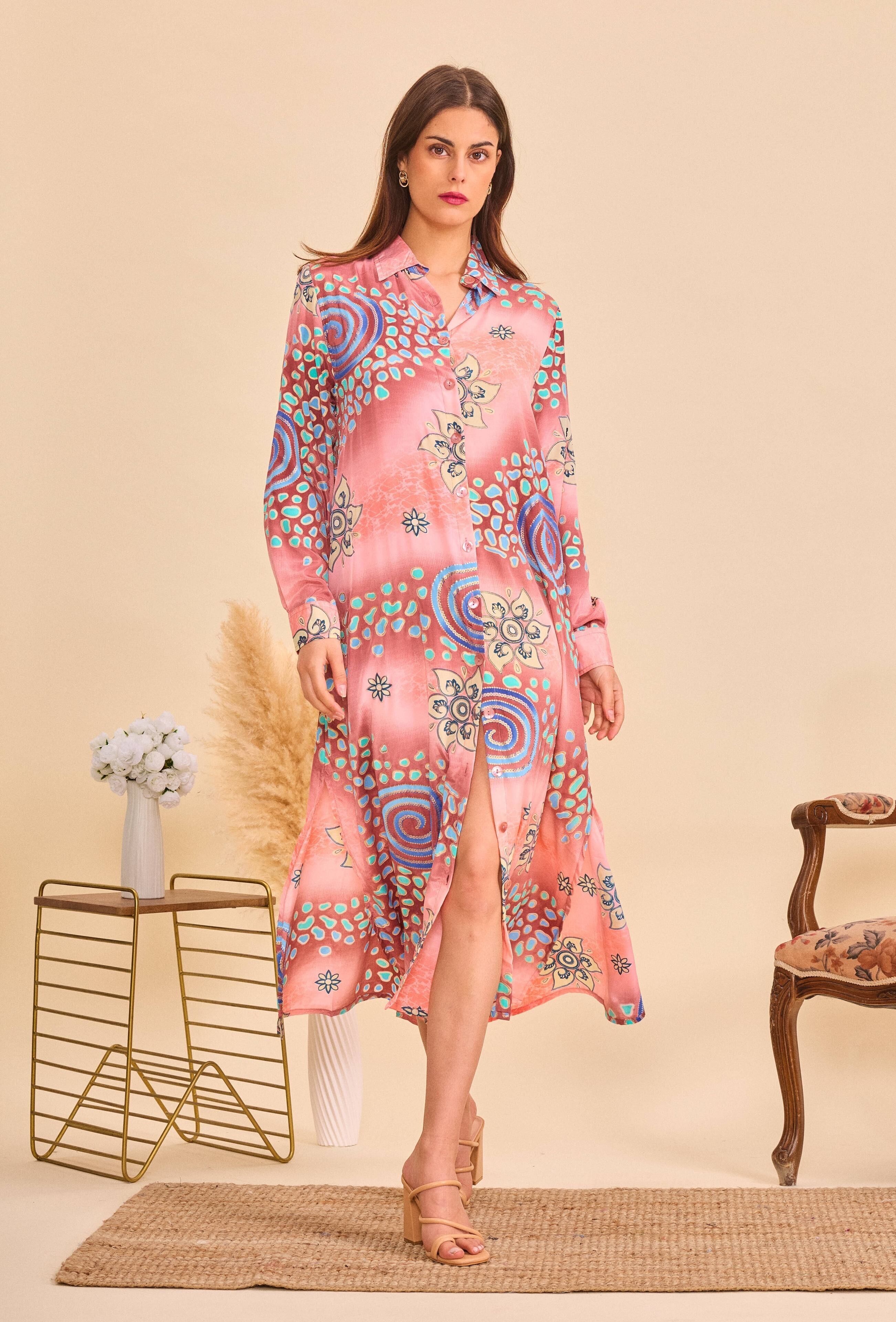 Long silk shirt dress