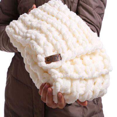 Long ecru hand knit winter scarf