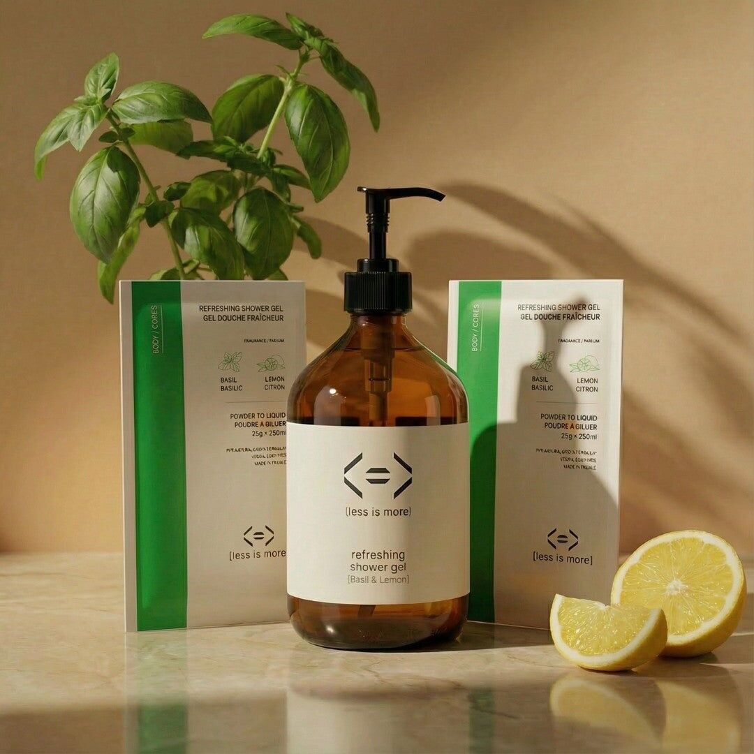 Gel douche fraîcheur [basilic + citron] - coffret prestige 500 ml avec bouteille en verre