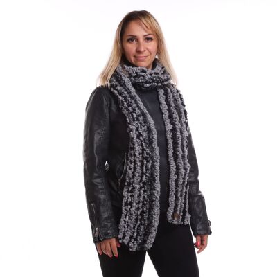 Extra long gray and black hand knitted winter scarf