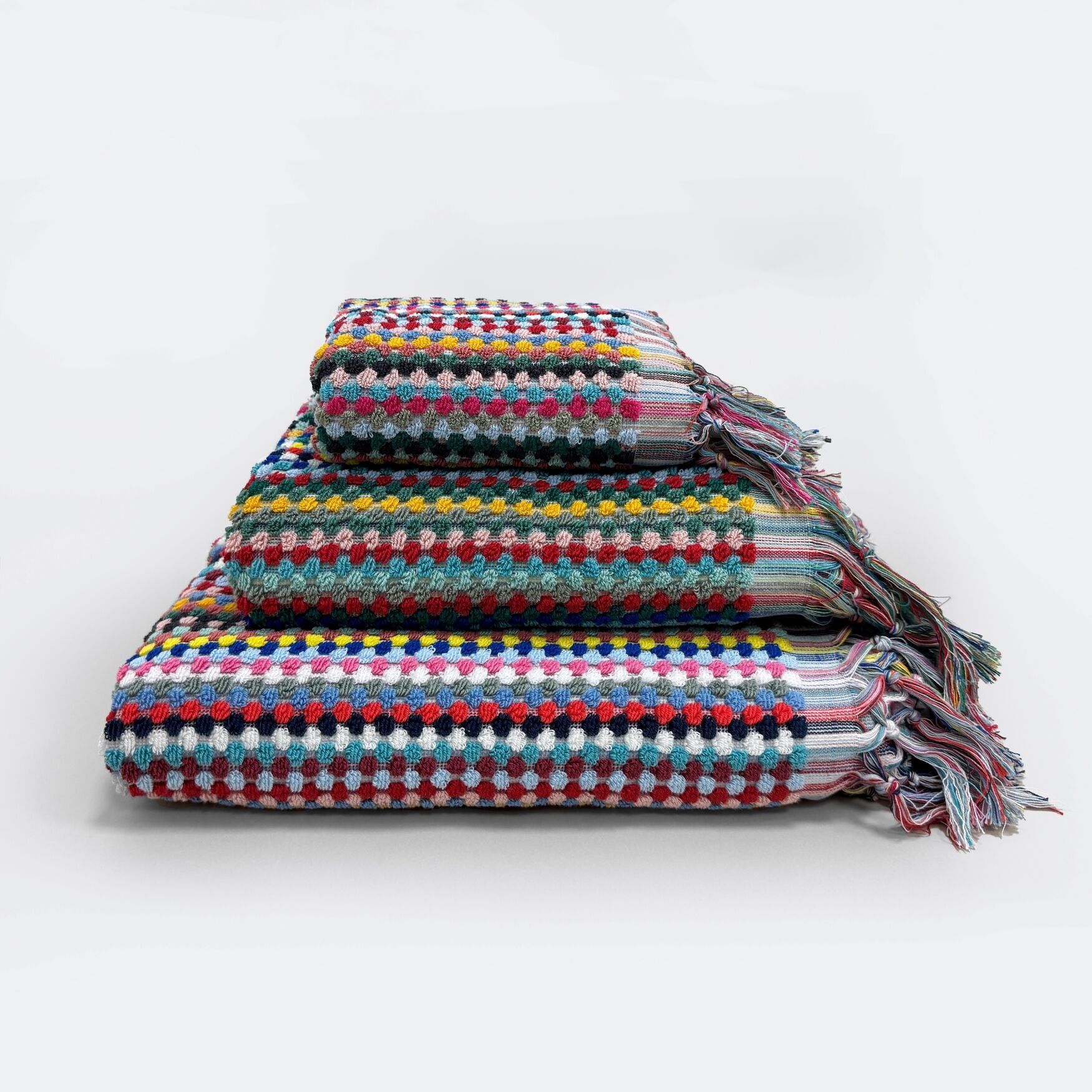 Tasselled Popcorn Texture Bath Towels - 100% Recycled Cotton Multicolour Bathroom Towels