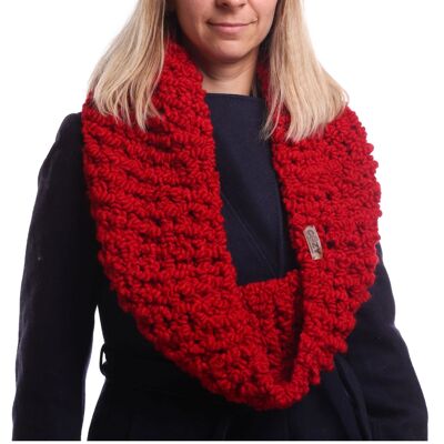 Red hand knitted winter scarf, Infinity