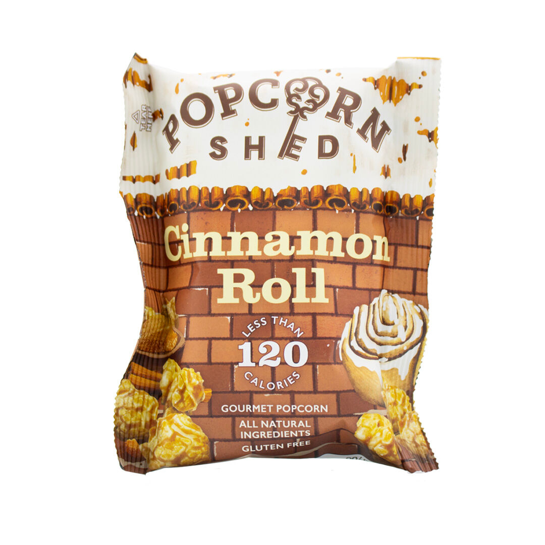 Gourmet-Popcorn-Snackpackung mit Zimtschneckenmotiv