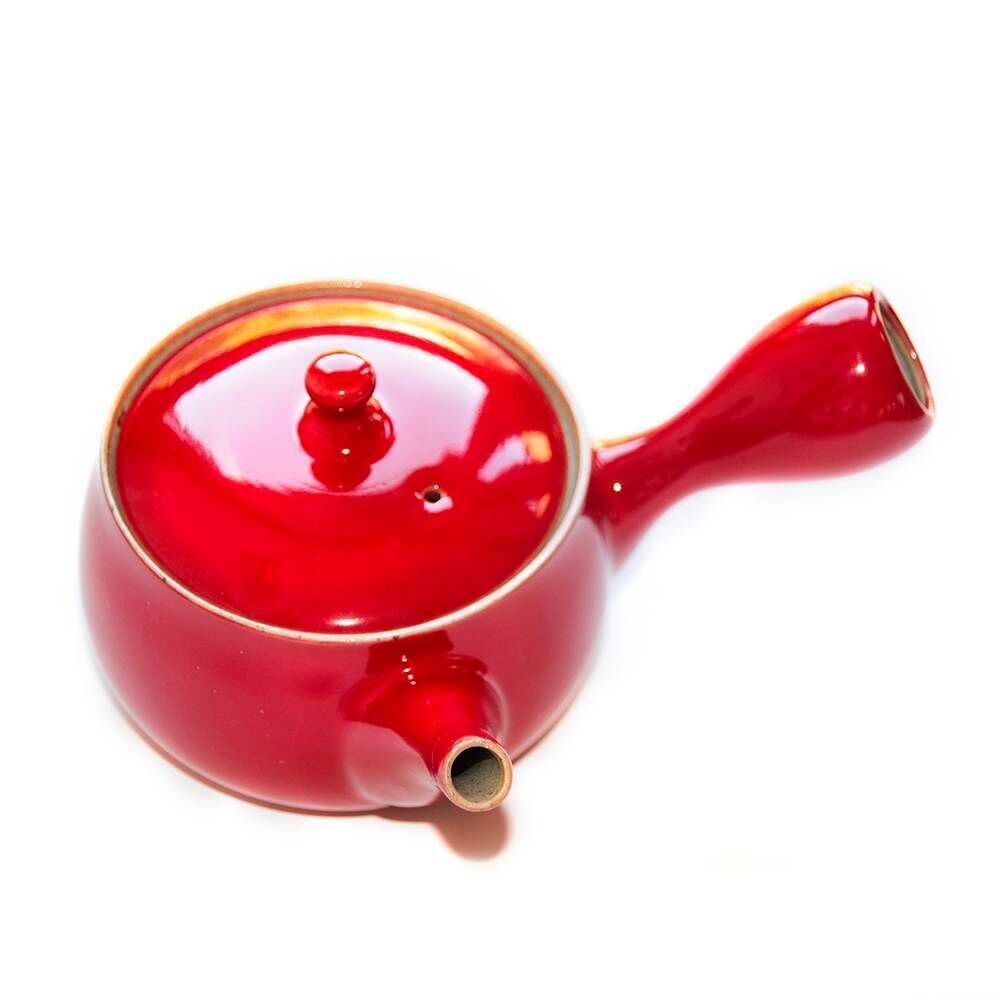 Traditional Japanese Kyusu Teapot in Red Enameled Clay 320 ml