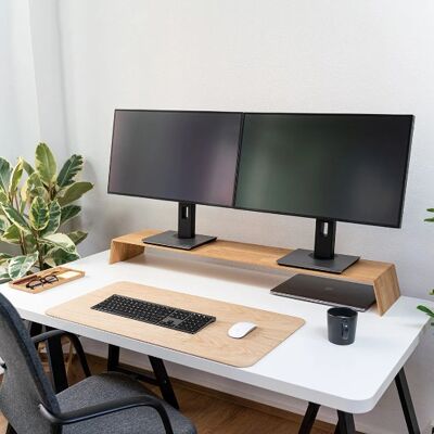 Wide monitor riser made of solid wood - oak