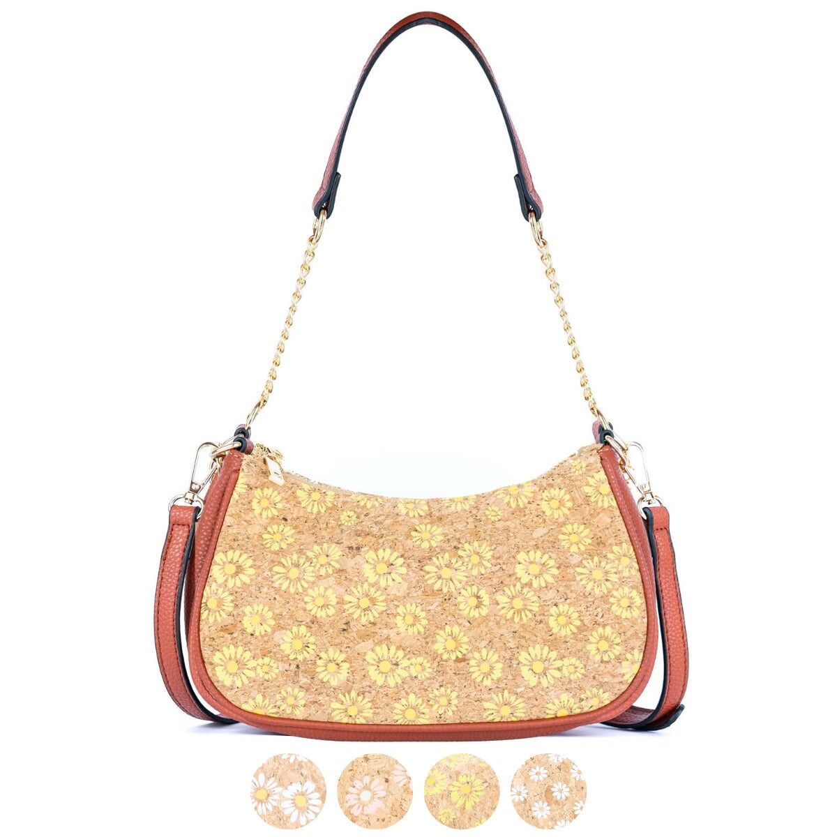 Bohemian Chic Umhängetasche aus bedrucktem Kork und braunem PU-Leder, Modell BAG-2336-FGHI