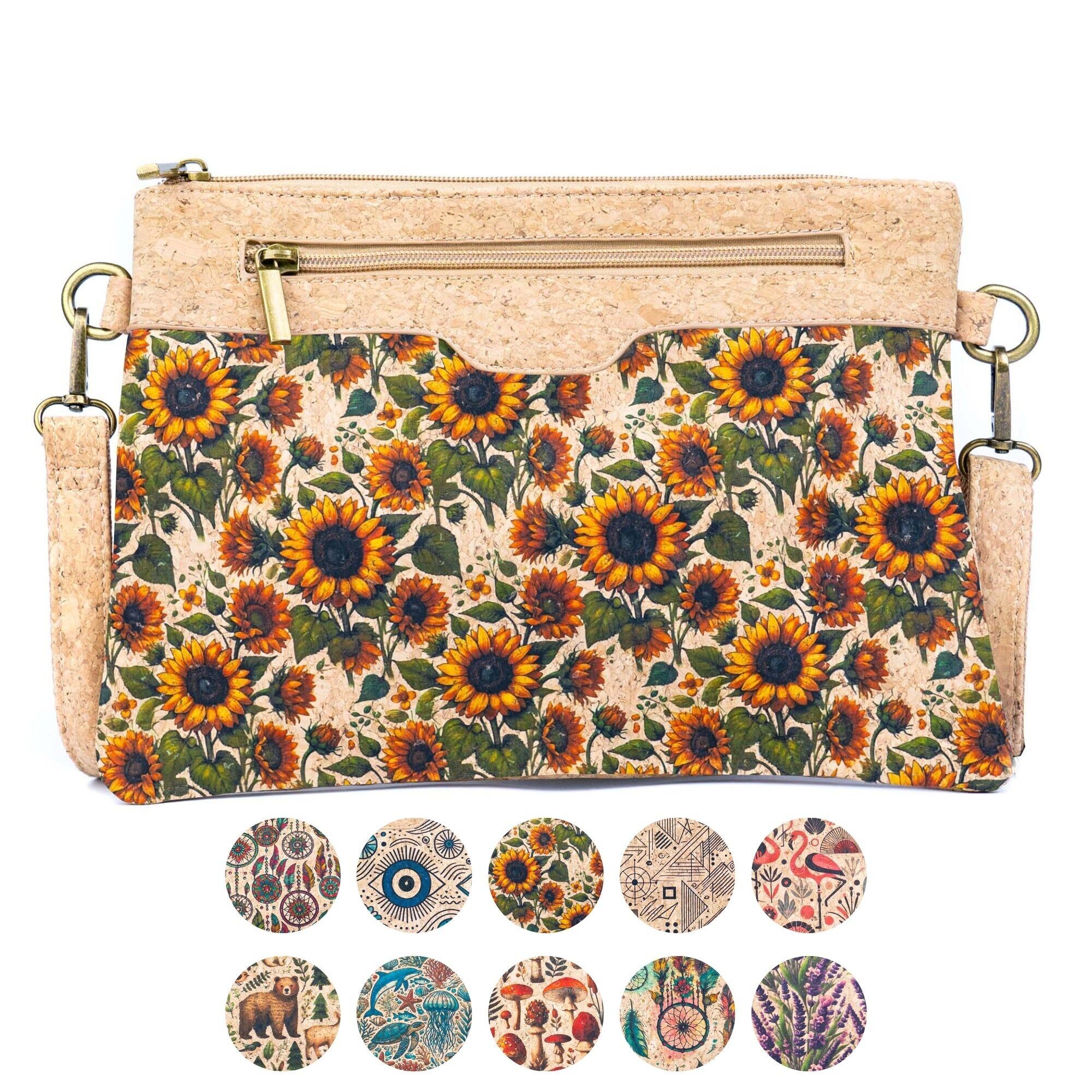 Bedruckte Umhängetasche und Clutch aus Naturkork, Modell BAG-2396