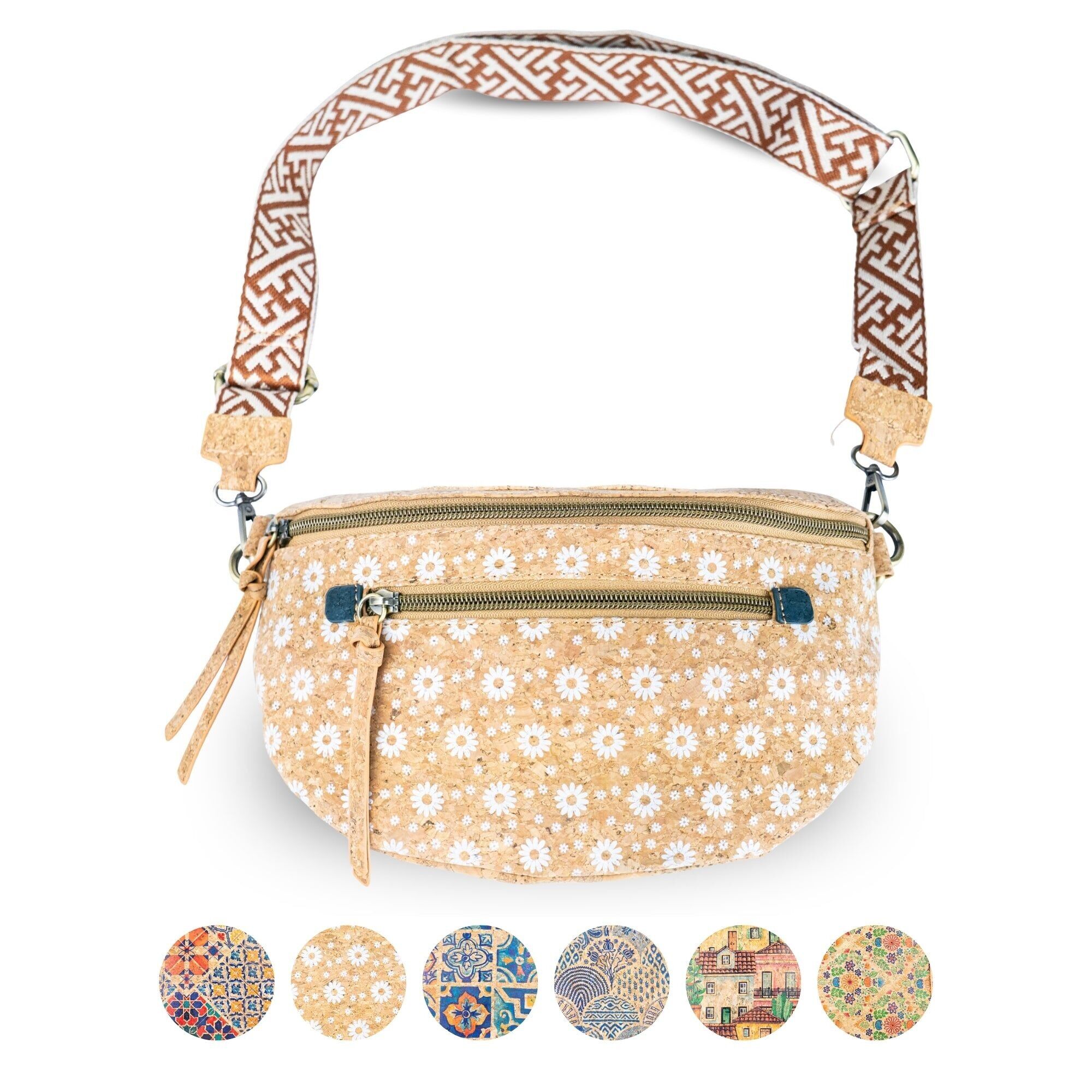 Kork-Bauchtasche/Schultertasche – Mosaik- und Blumenmuster BAGD-615