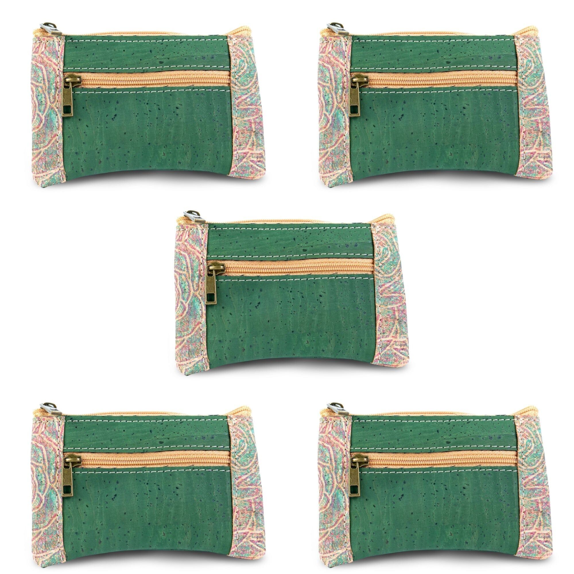 Eco-Friendly Cork Mini Wallet with Dual Zip - Vegan Leather Card Holder BAGP-343（5-Pack）