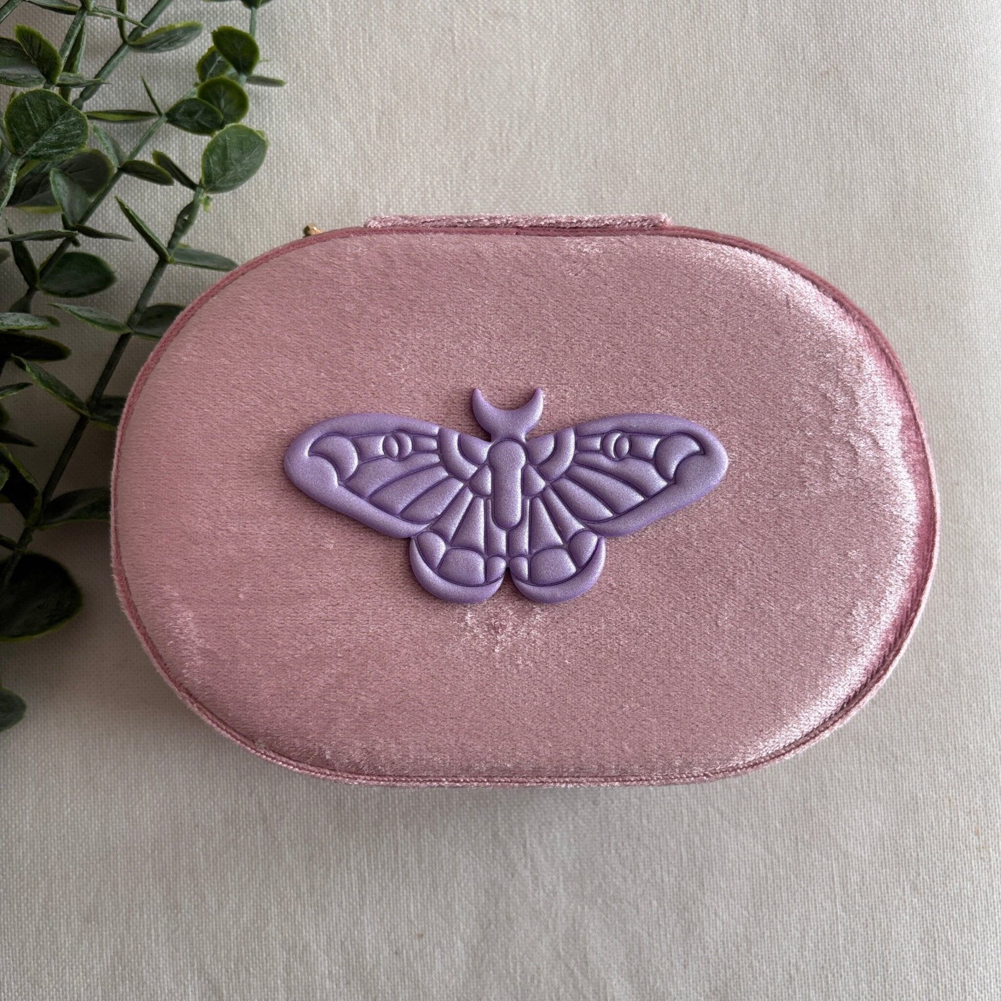 Falena - Portagioielli ovale in velluto rosa