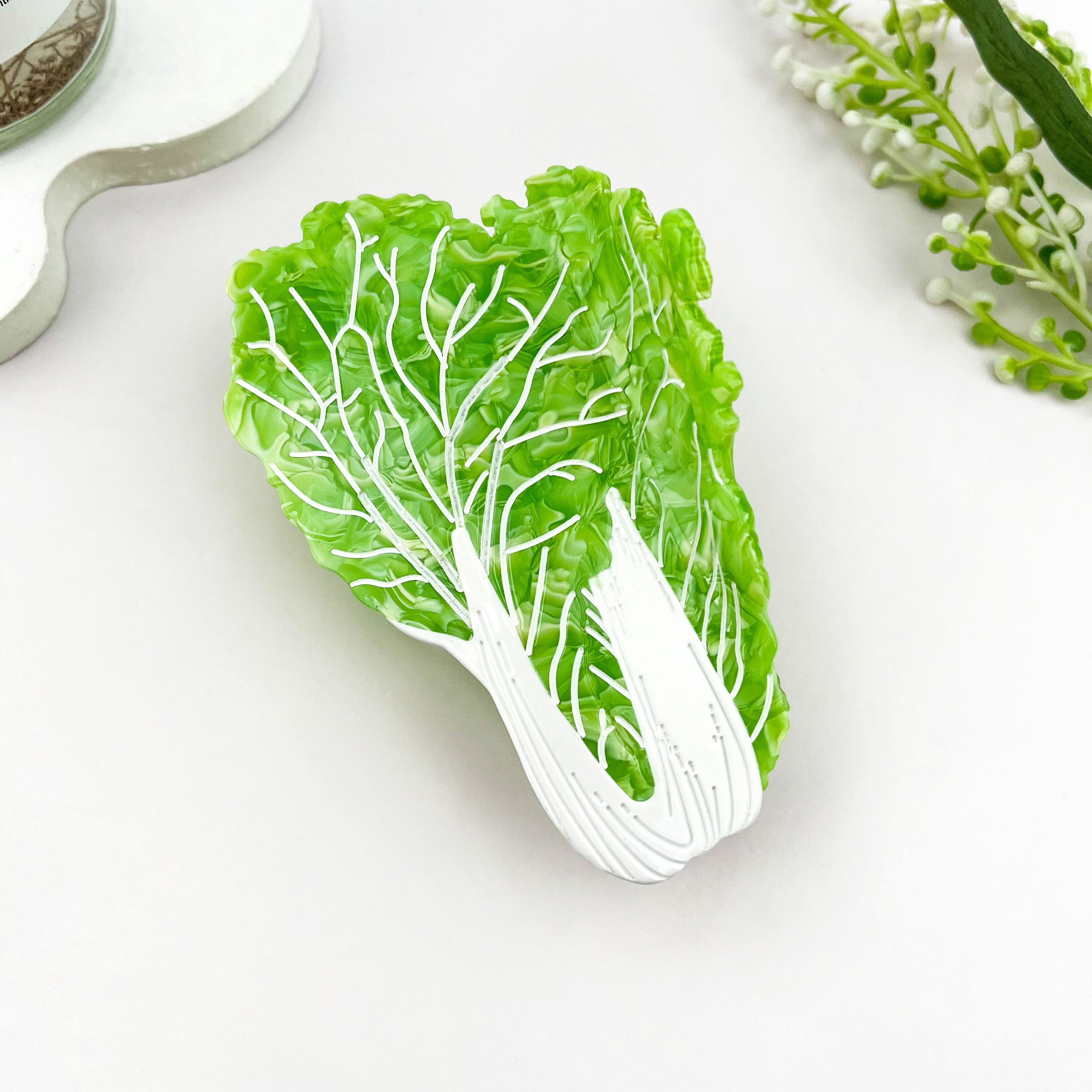 Haarspange aus Acetat mit hellgrünem Kohl-Patchworkmuster – Lustiges Design