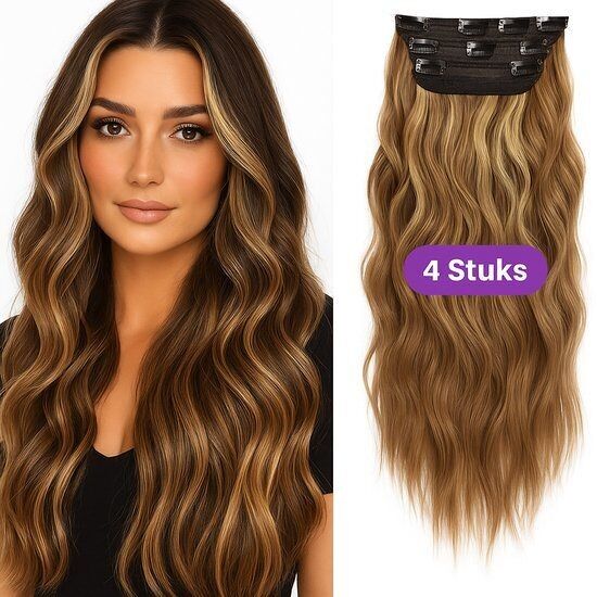SassyGoods Clip-in-Haarverlängerungen in Braun-Blond – 50 cm gewelltes Haar für sofortiges Volumen und Länge