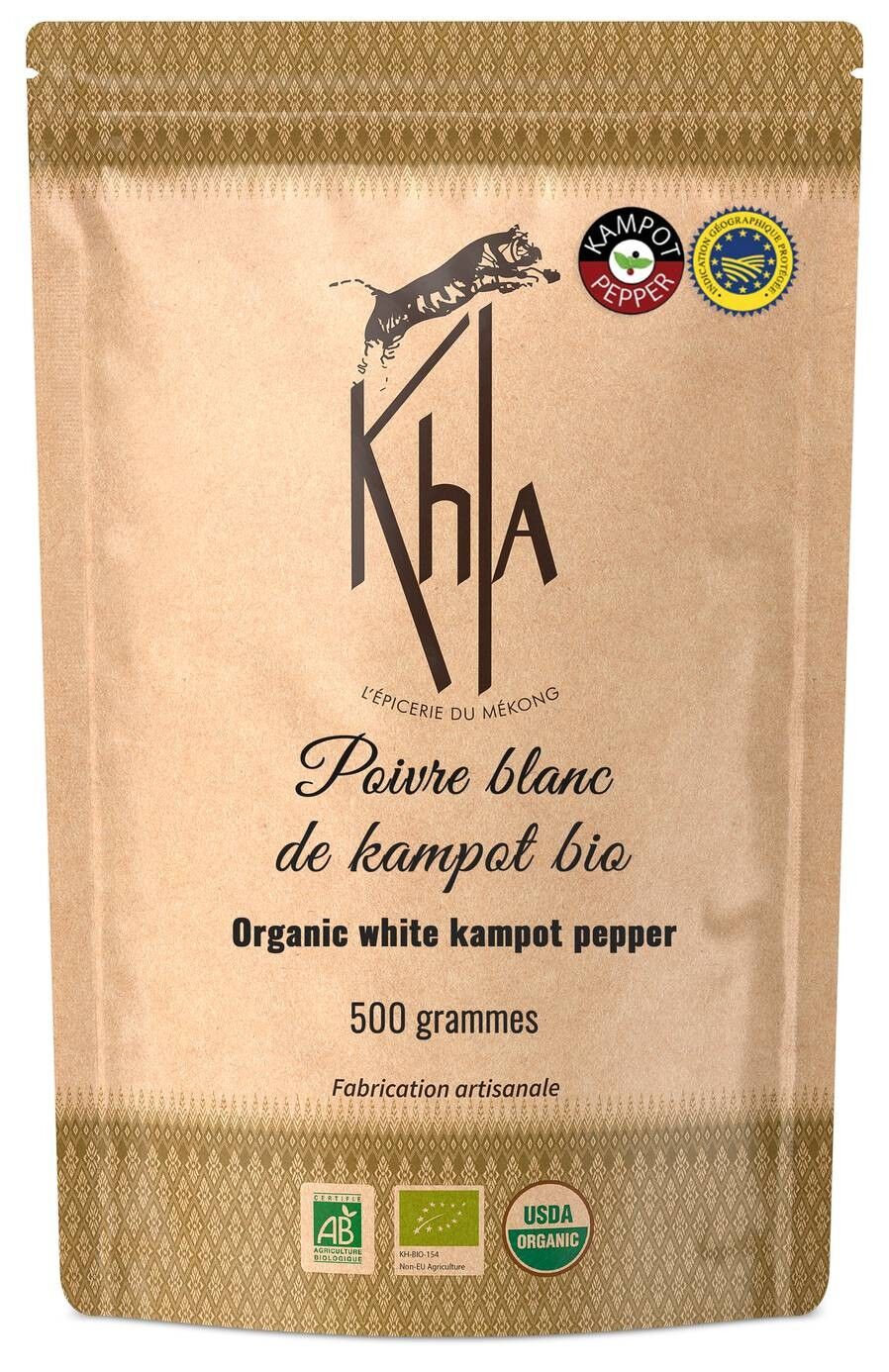 Kampot White Pepper PGI - Organic - Premium - Whole Peppercorns 500g - VPBK500