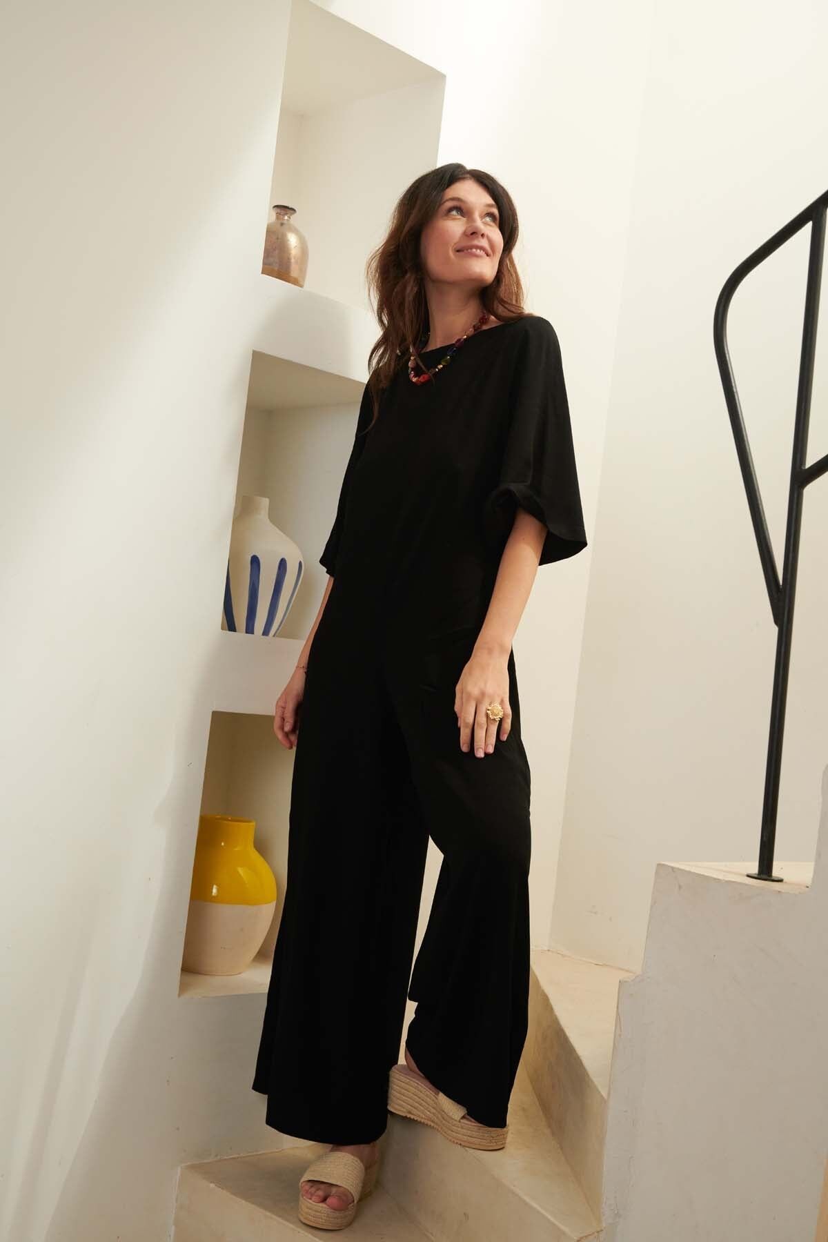 Flared Sleeve Jumpsuit - Black