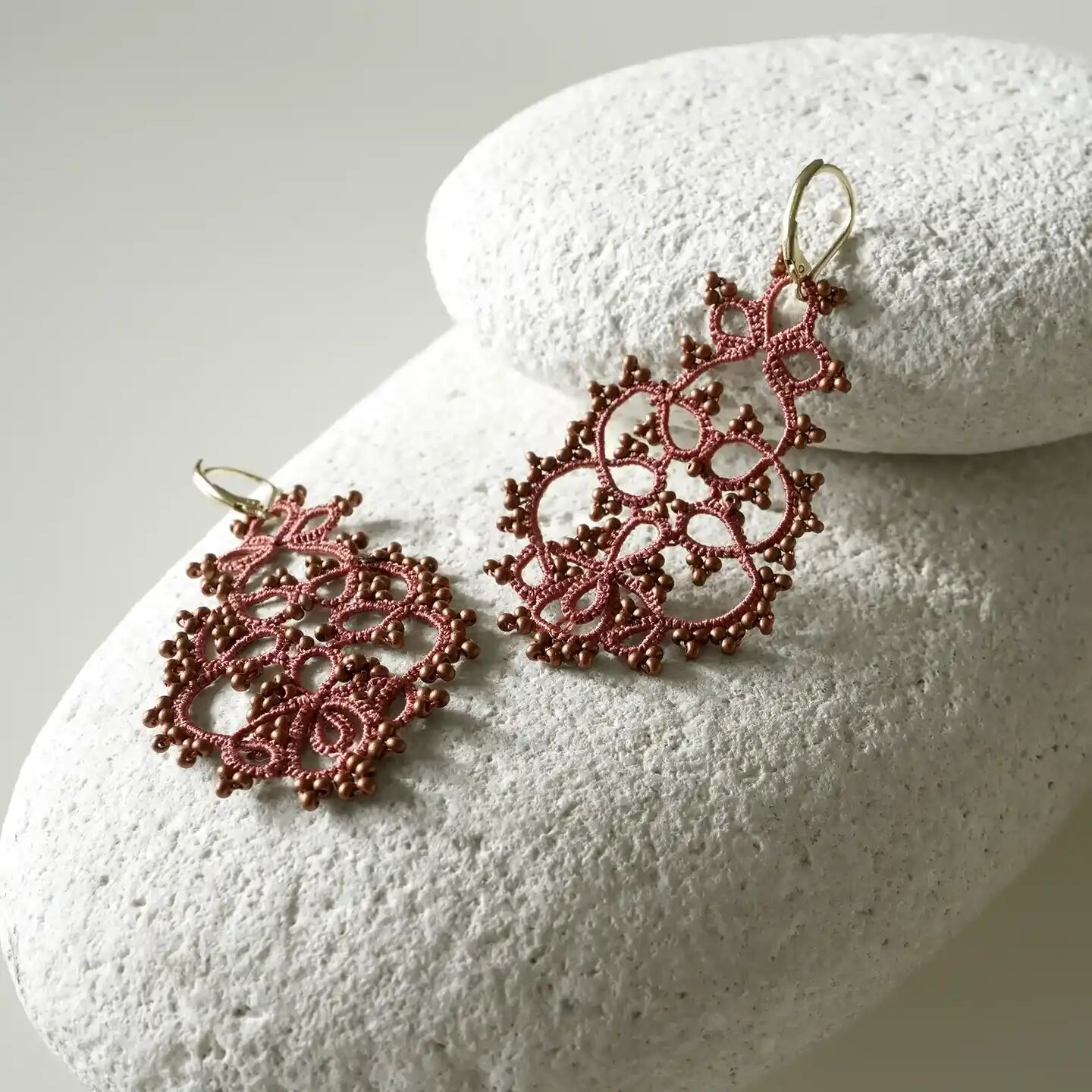 Handmade lace earrings, Tree design