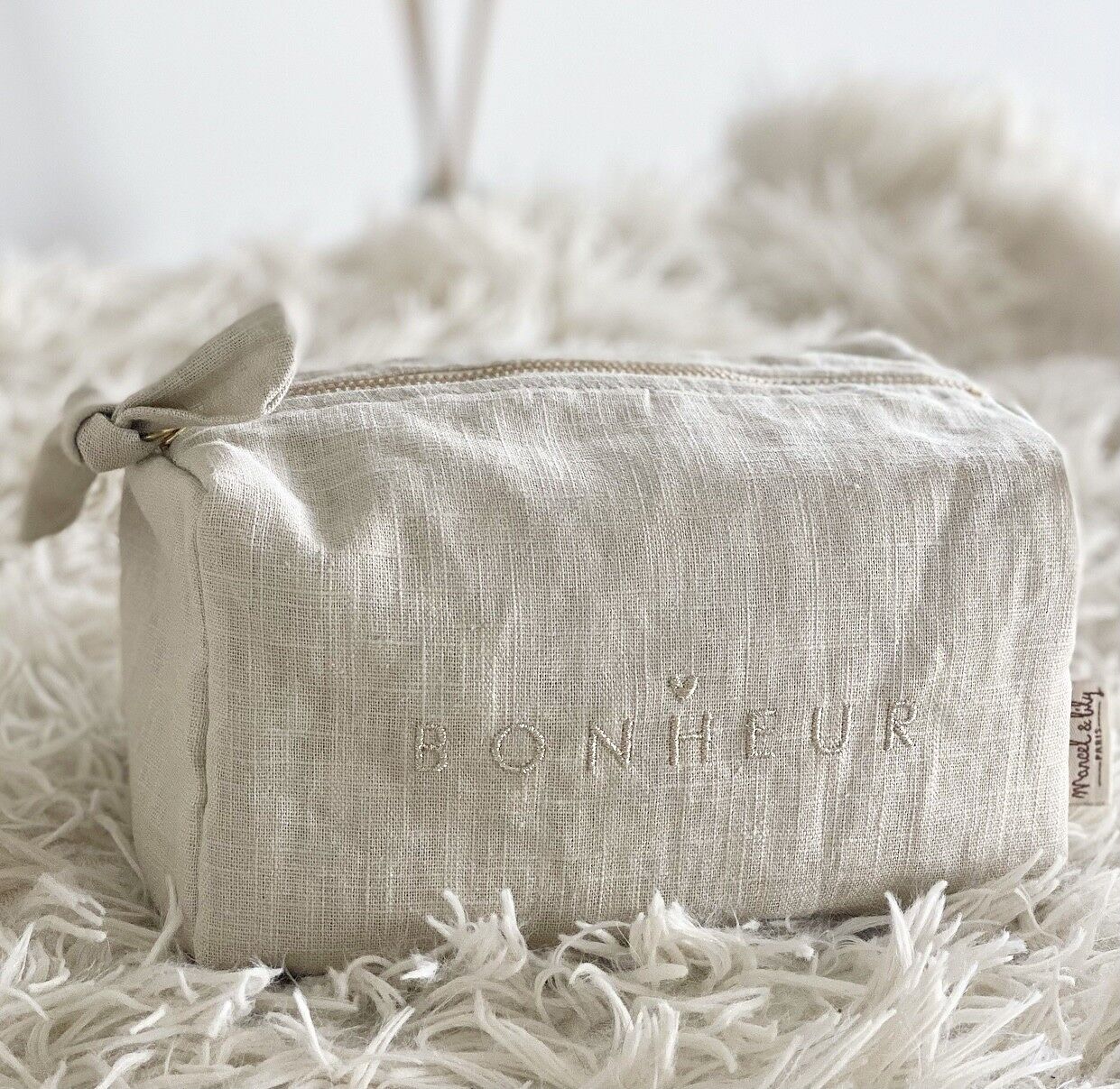 SALDI: Confezione da 2 sacchetti in lino color sabbia - FELICITÀ