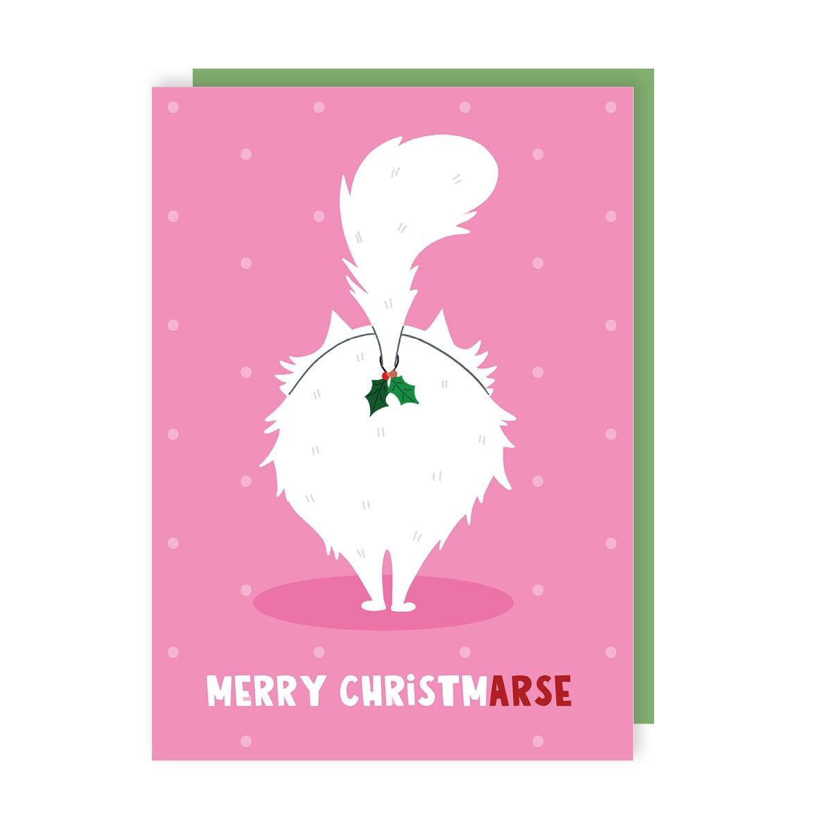 Merry ChristmARSE Cat Christmas Card Pack of 6