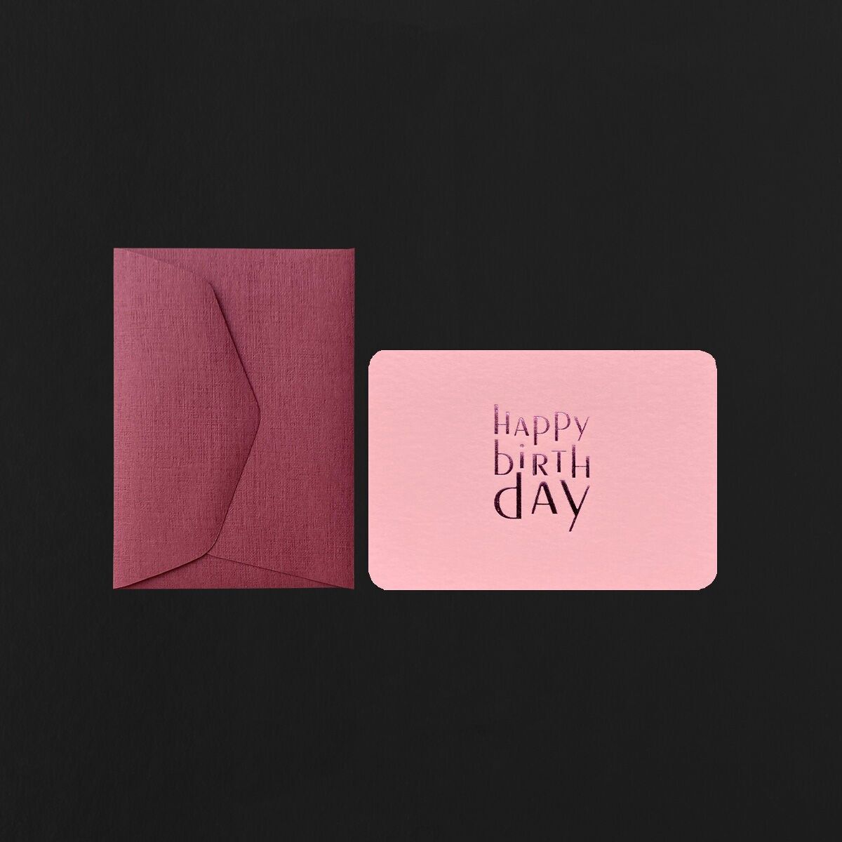 mini pink HAPPY BIRTHDAY card + mini raspberry envelope