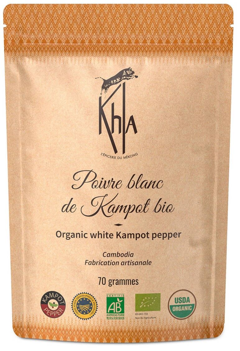 Kampot White Pepper PGI - Premium - Whole Peppercorns - 70g Pouch - VPBK070