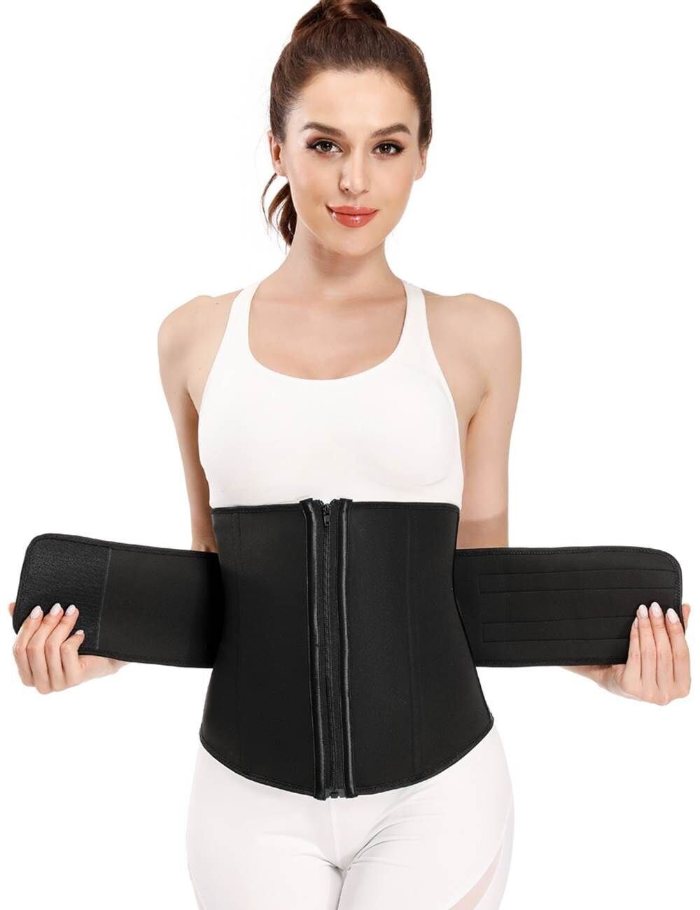 Ceinture amincissante en néoprène avec fermeture éclair et 9 baleines en acier, noire