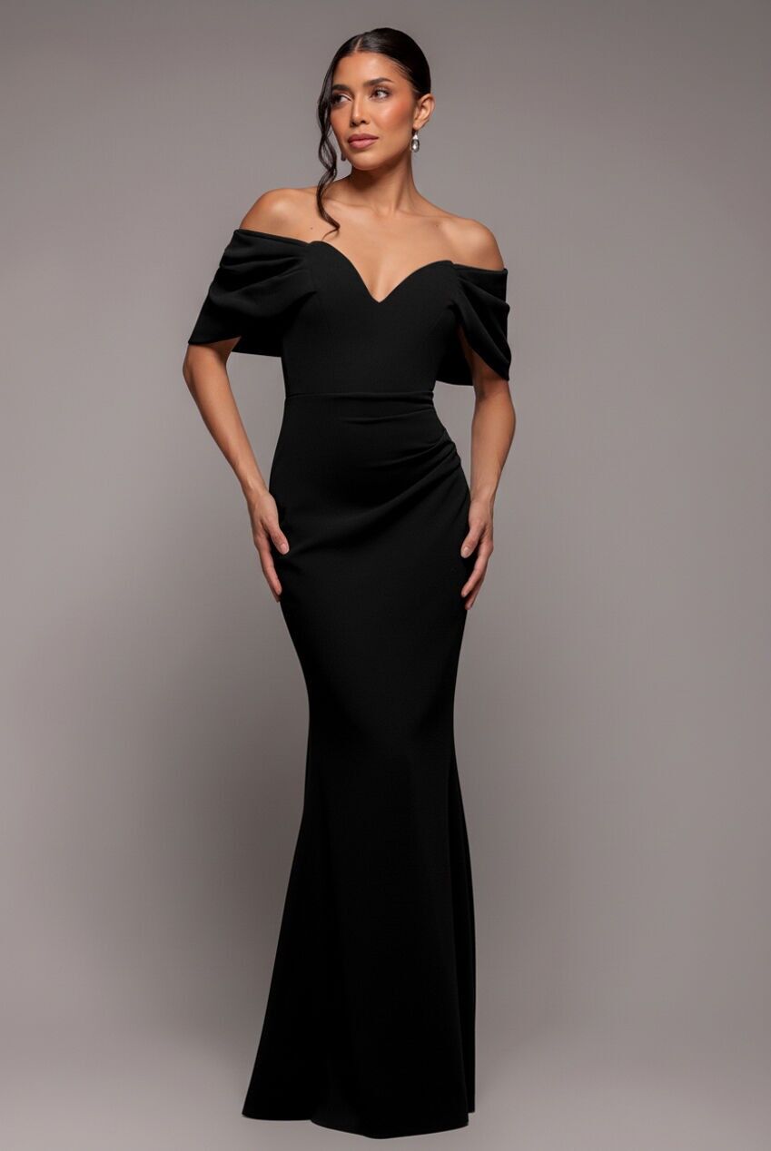Goddiva Scuba Crêpe Draped Bardot Maxikleid DR3259