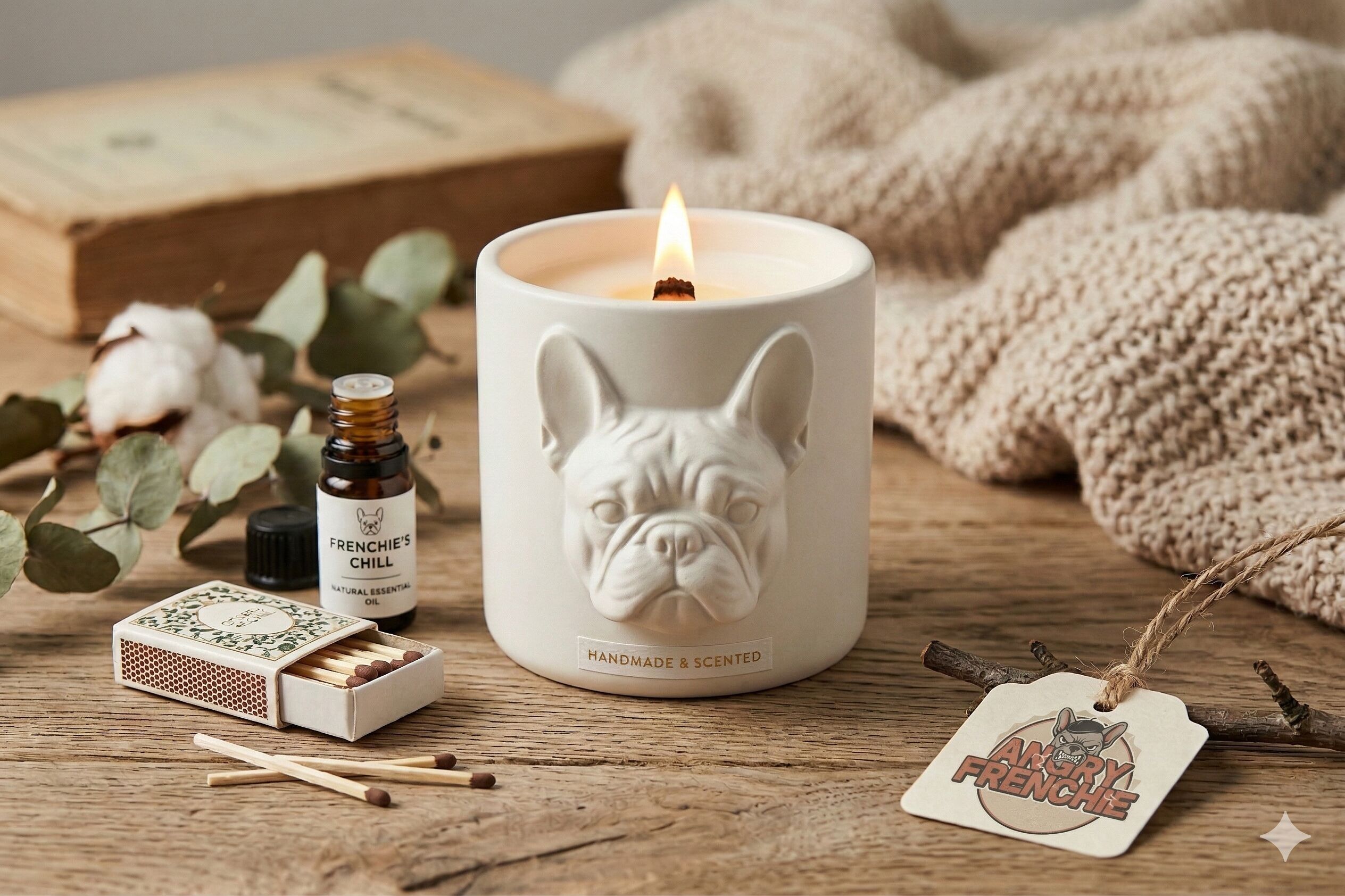 Lavender Frenchie Stoneware Candle – Relaxing Wooden Wick, 45h Burn Time