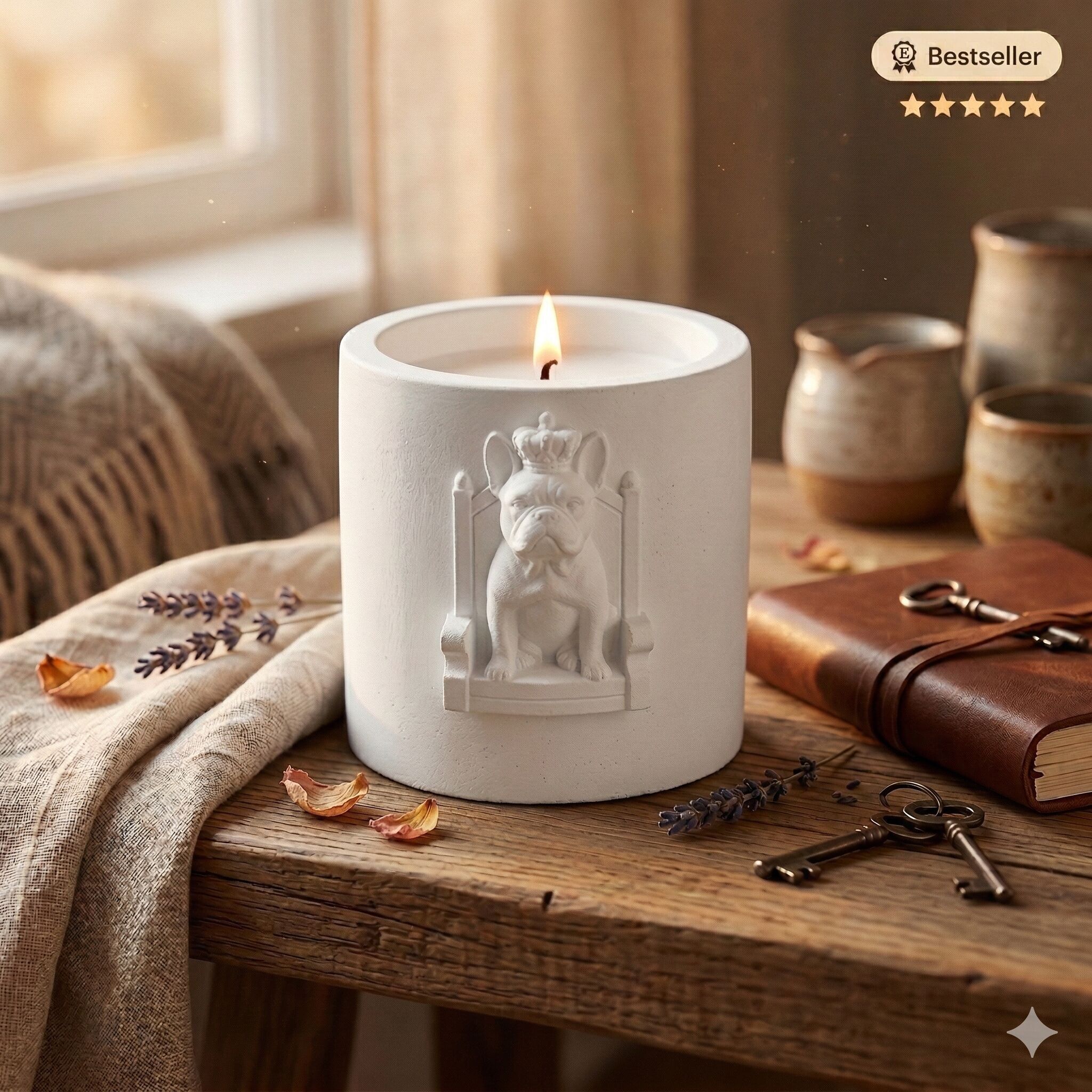 The Iron Throne Frenchie Candle: Sandalwood Scent – 45h Burn Luxury Stonecast Gift
