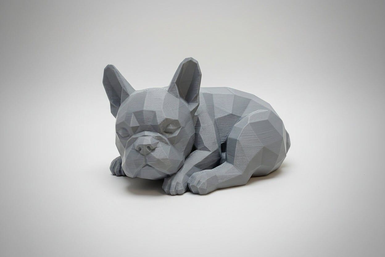 Minimalist Sleeping French Bulldog Figurine – 20cm Matte Grey Sculpture, Eco-Friendly