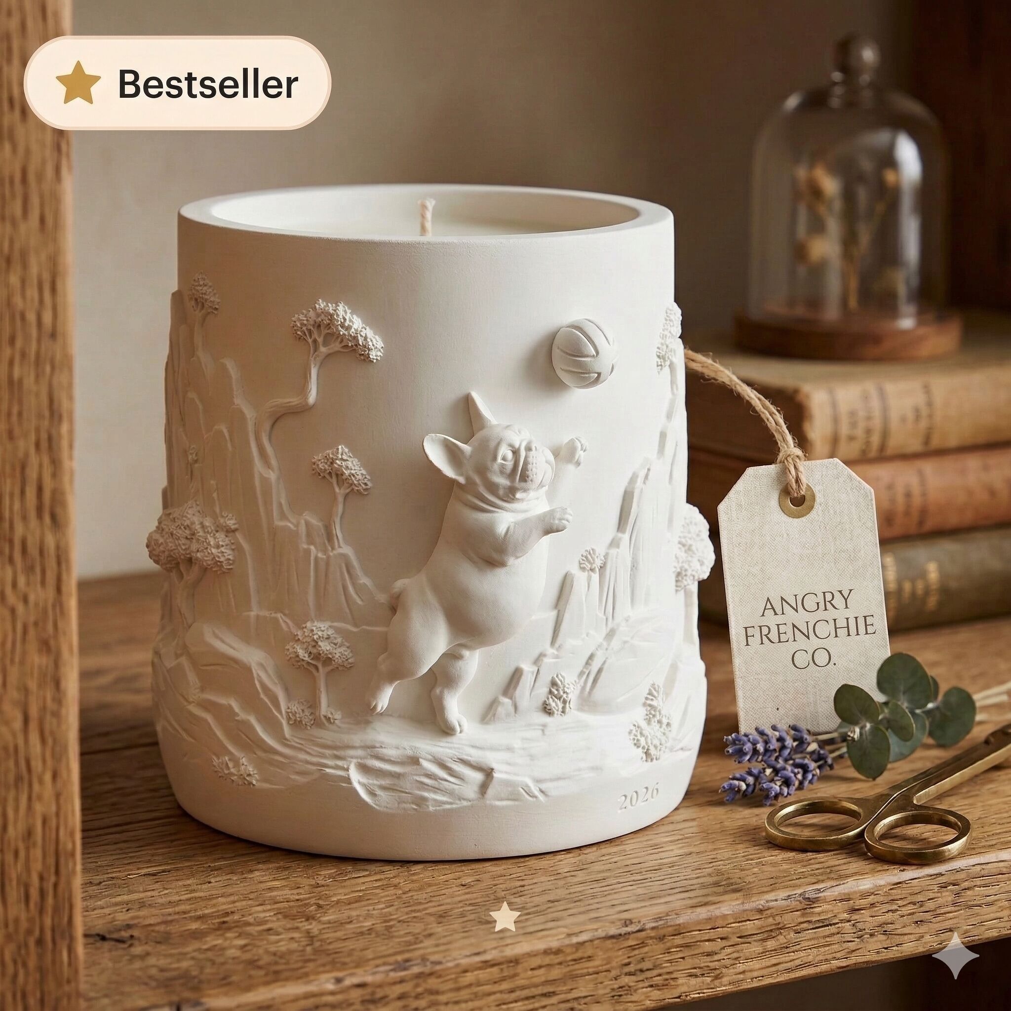 Frenchie Sculptural Candle: Blackcurrant & Rose – Luxury Stonecast Dog Statue & Fragrance