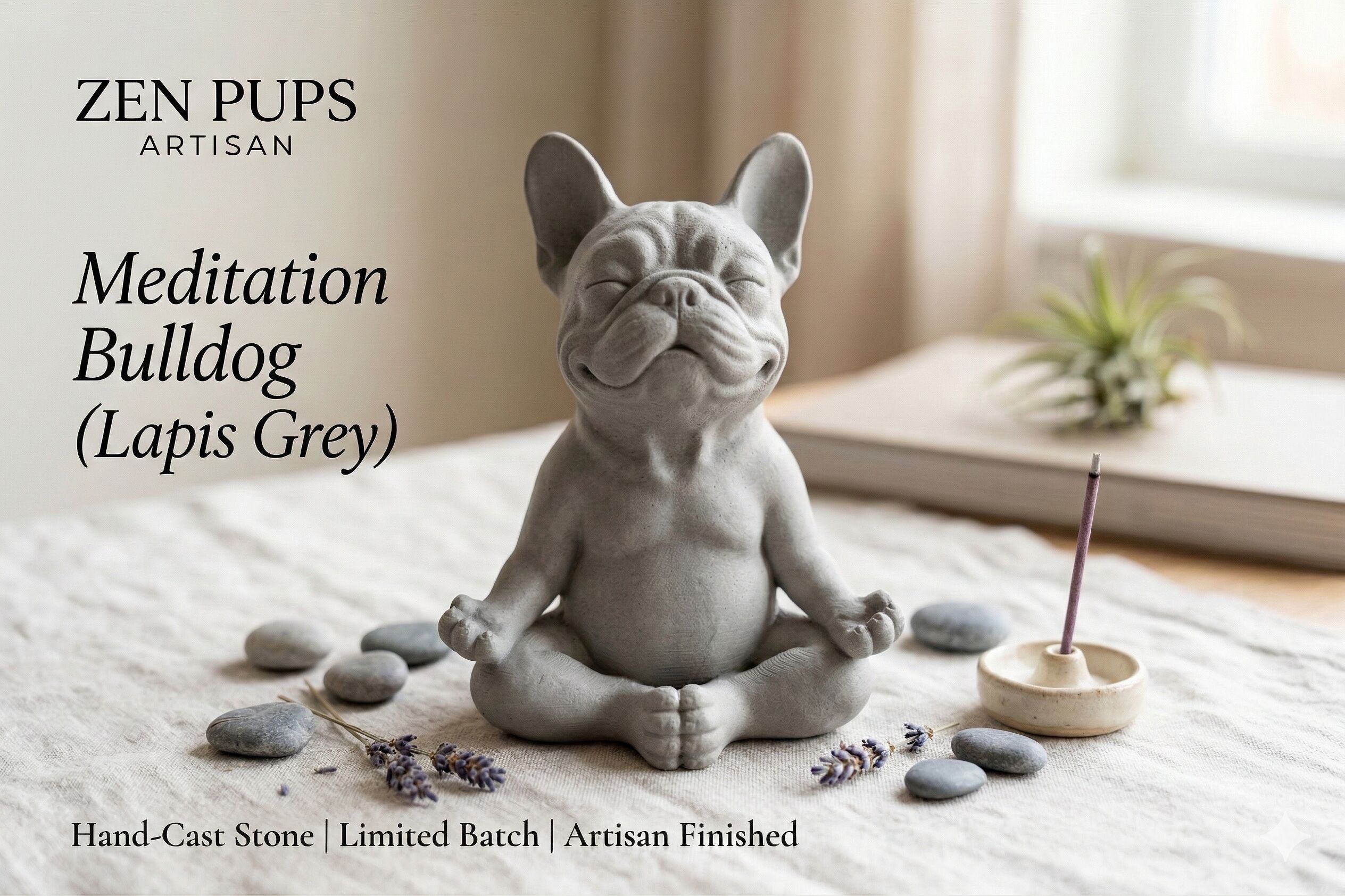 Meditating French Bulldog Figurine – Zen Spirit 3D Printed Art, Sustainable Home Decor