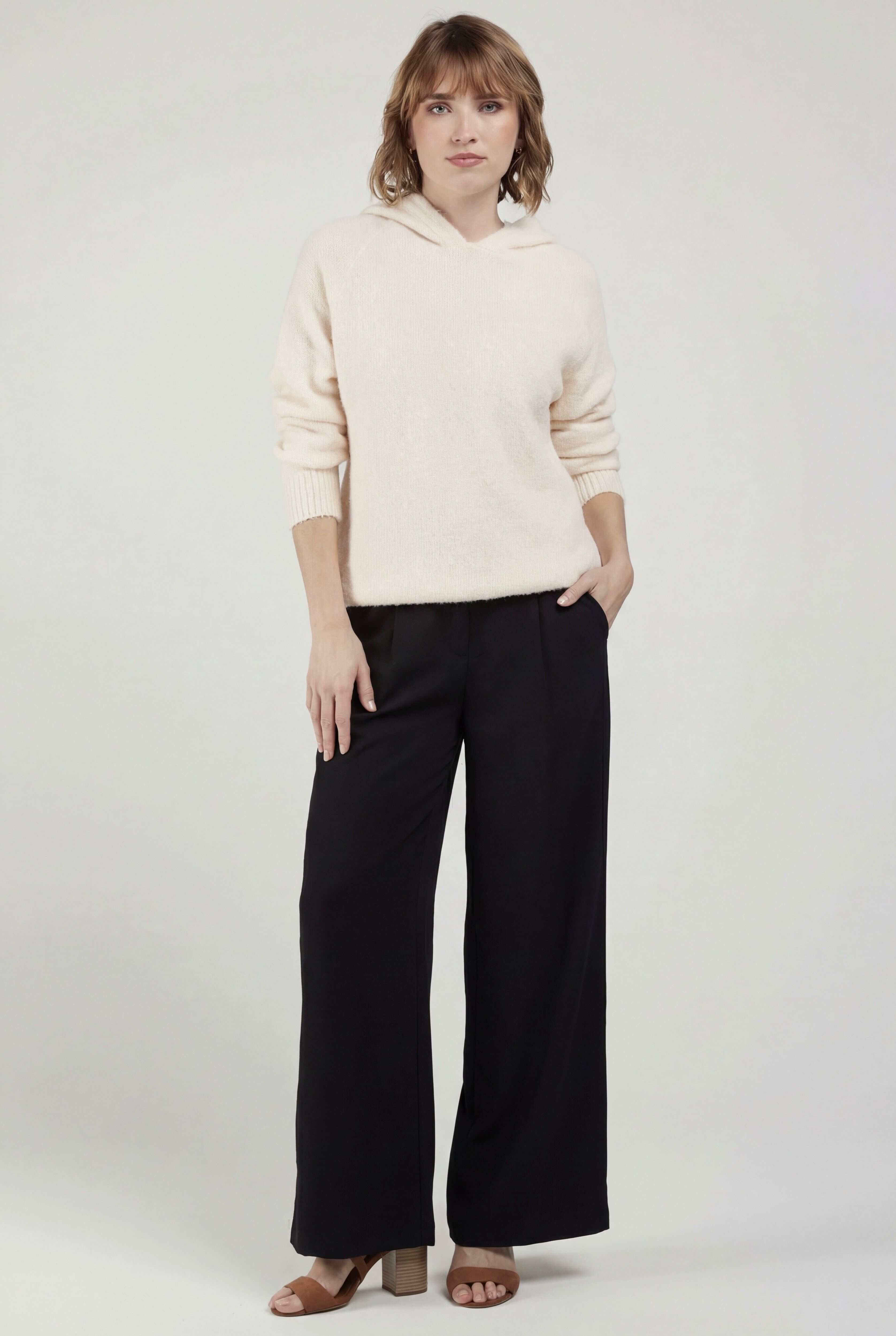 ANDER - Wide Leg Flowy Trousers - Black & Mocha