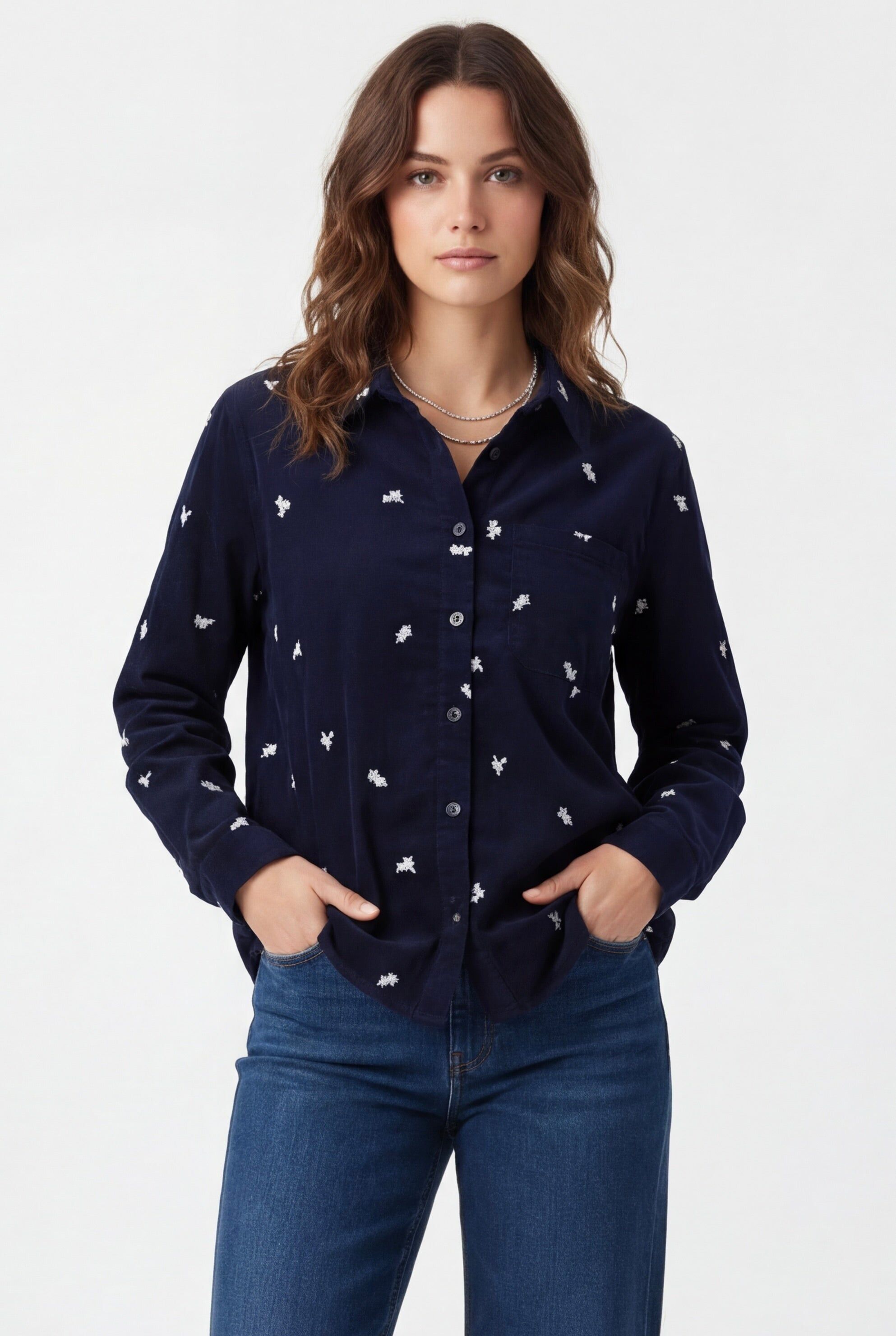 ALENA - Embroidered Fine Velvet Shirt - 100% Cotton