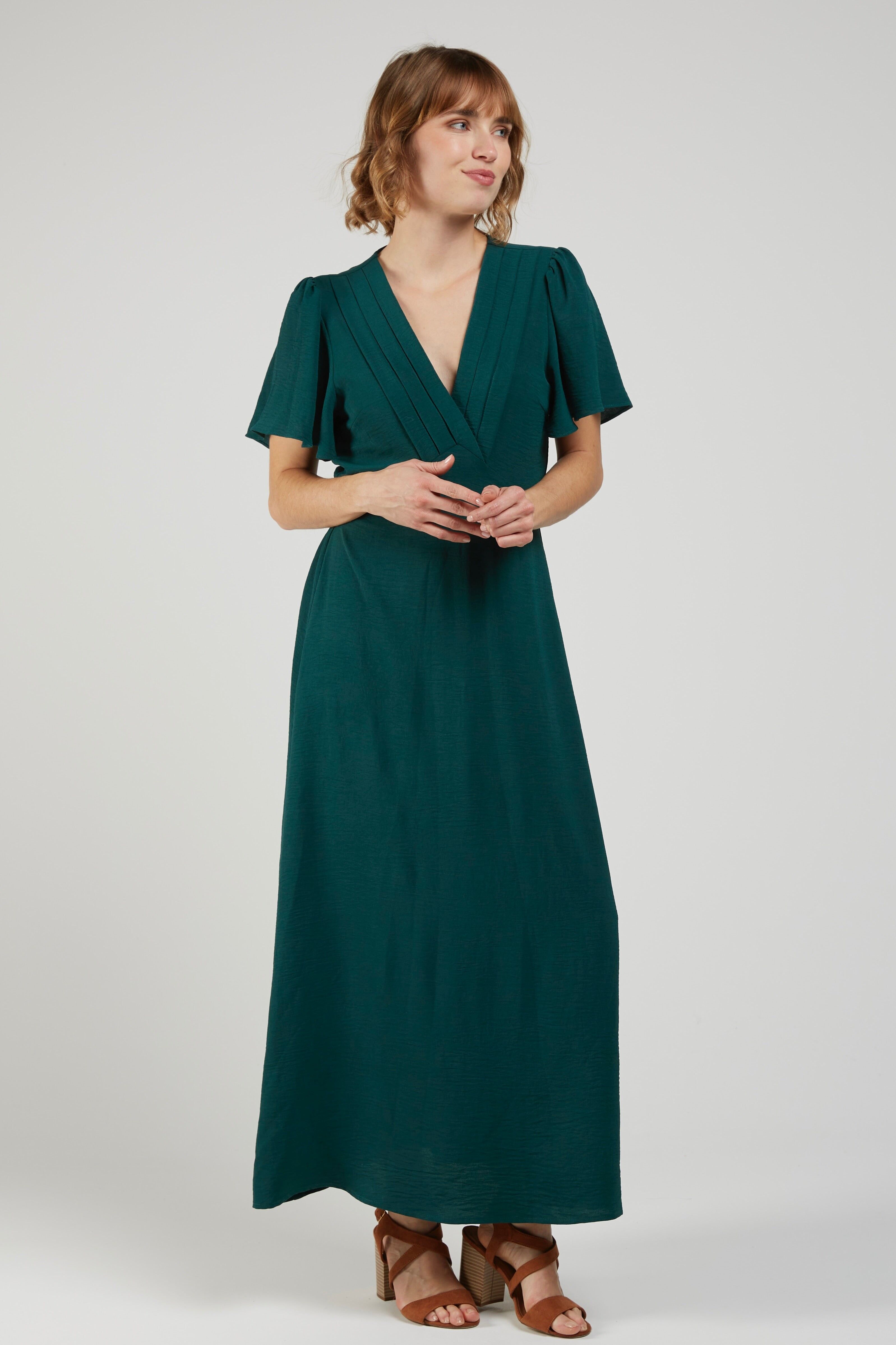 THEMIS - Vestido largo con cuello en V y mangas tulipán