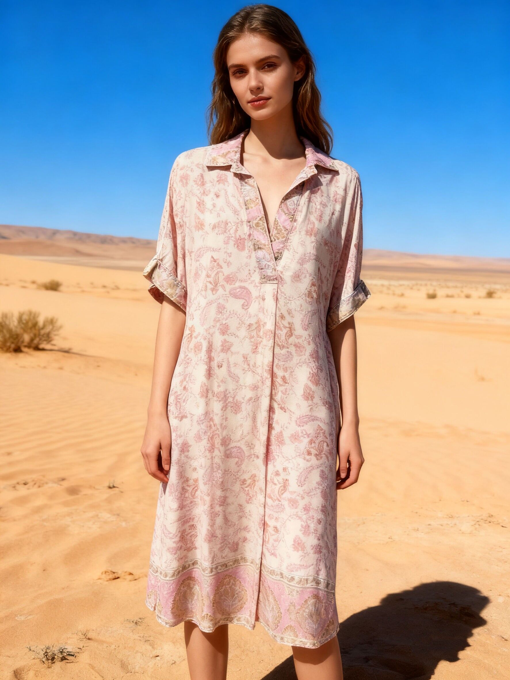 Flowy shirt dress with paisley print, flared cut, washed fabric