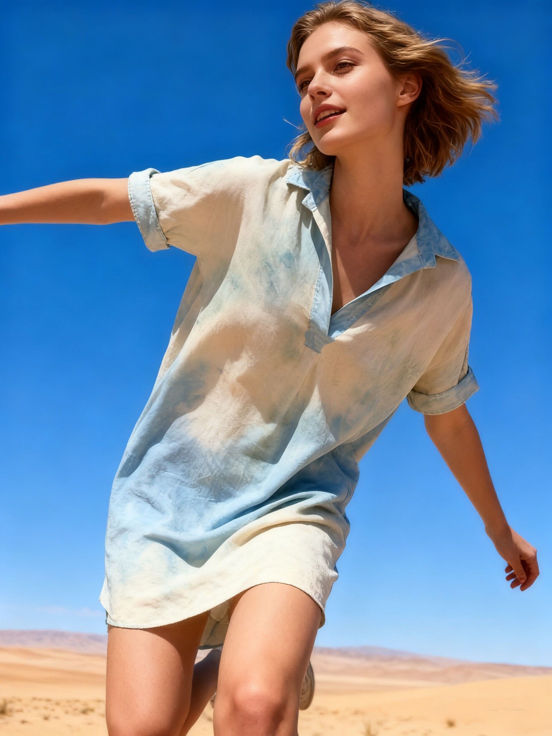 Flowy tie-dye shirt dress, flared cut
