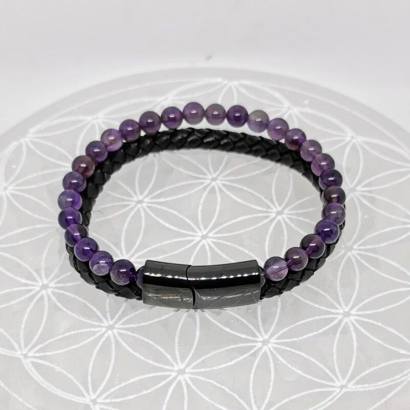 Double Leather Bracelet - Amethyst