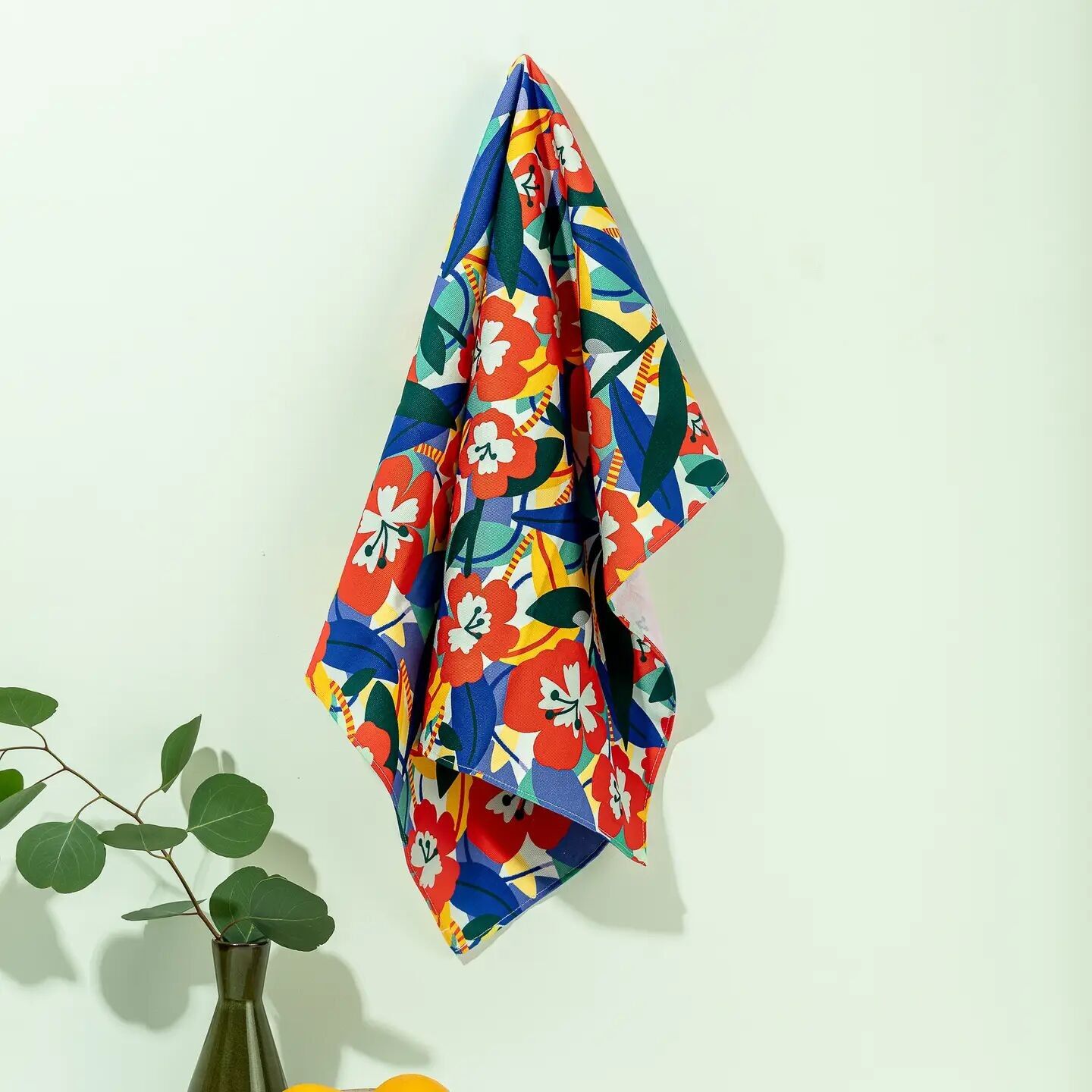 Tea Towel Burgundy Flower Pattern