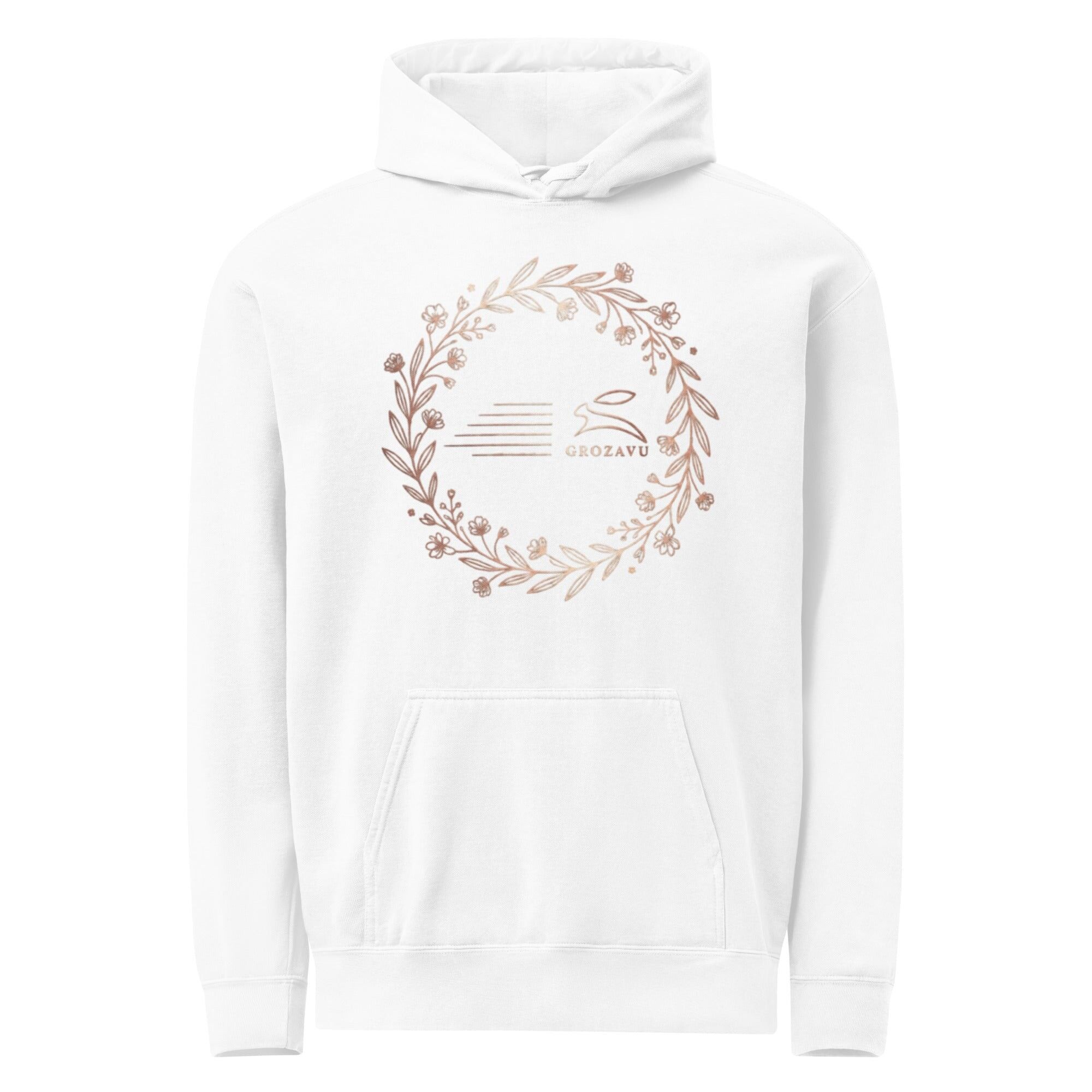 White Floral Wreath Hoodie - Rose Gold