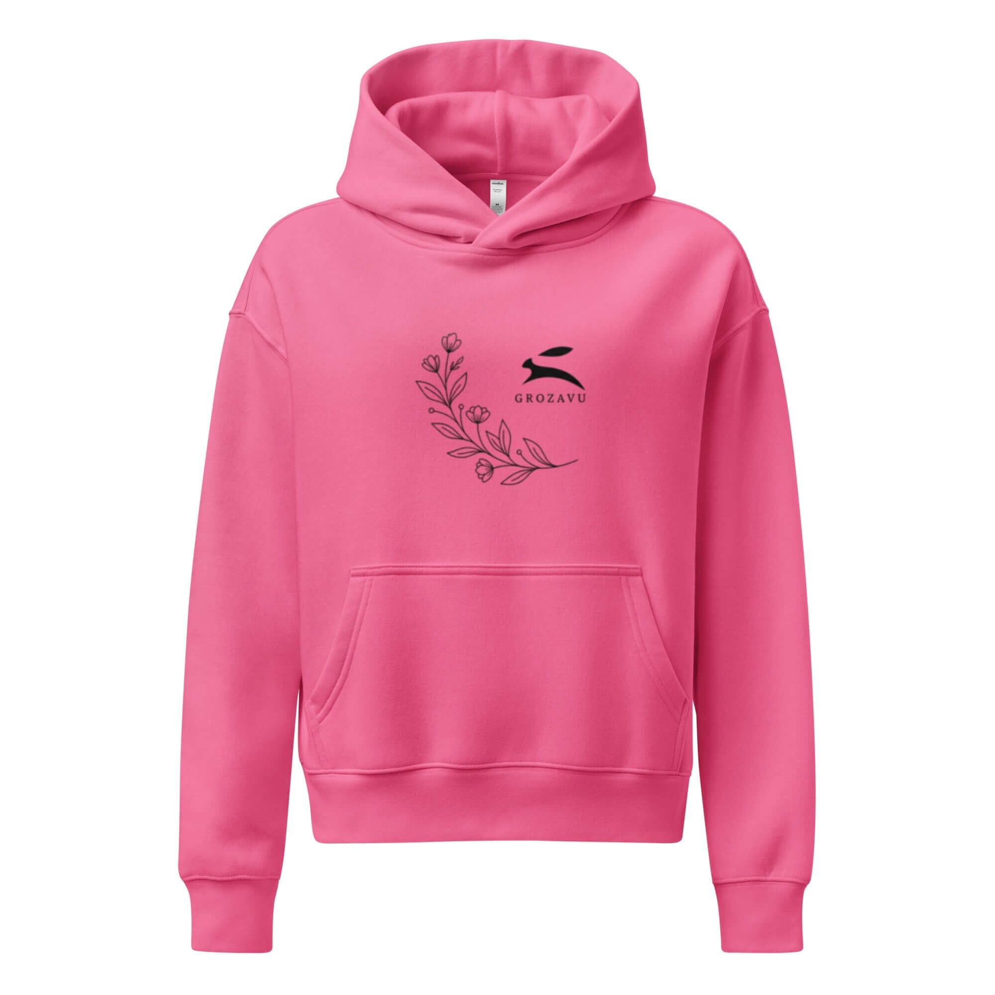 Bright Pink Hoodie - Black Botanical Logo