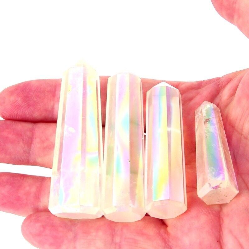 Small Polished Angel Aura Points on a Rock Crystal Base